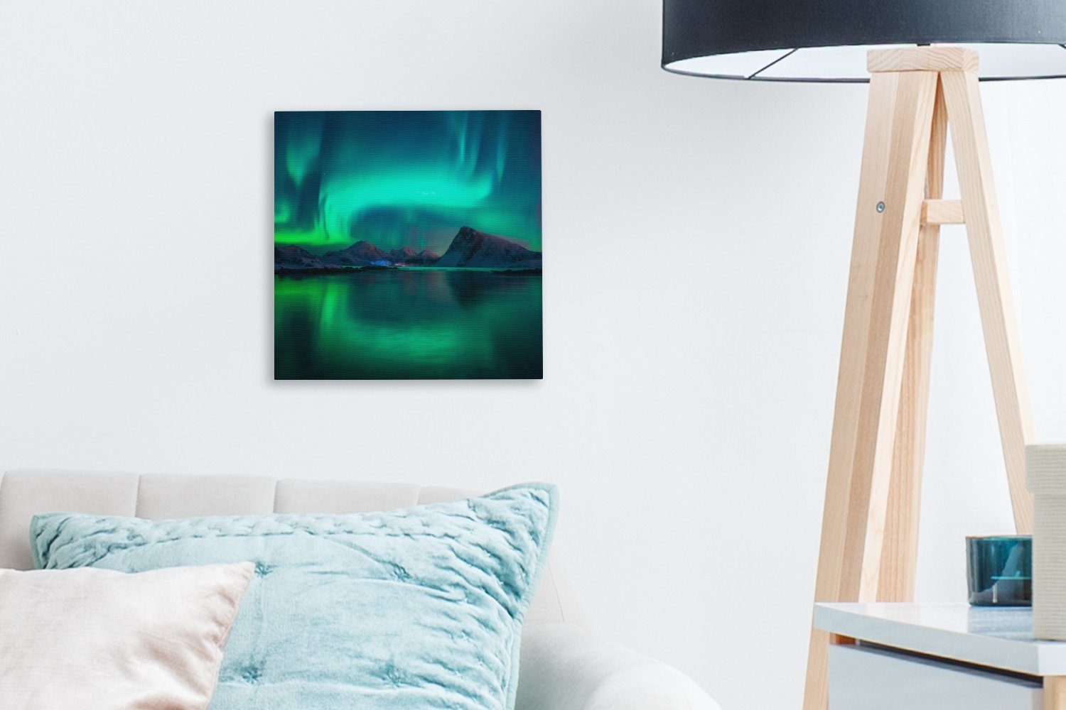 Bilder (1 bunt Leinwand Berge - - Leinwandbild Norwegen, St), für Wohnzimmer Schlafzimmer OneMillionCanvasses® Nordlichter