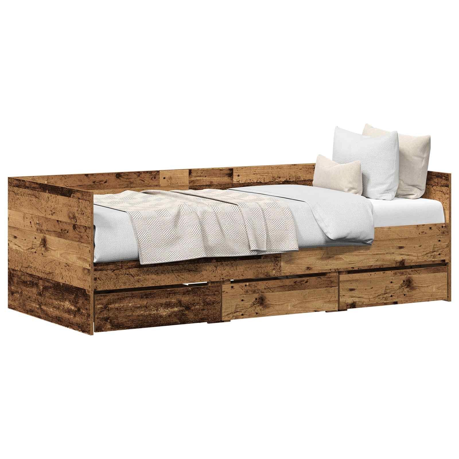 vidaXL Bett Tagesbett mit Schubladen Altholz 90 x 200 cm Holzwerkstoff (1-tlg)