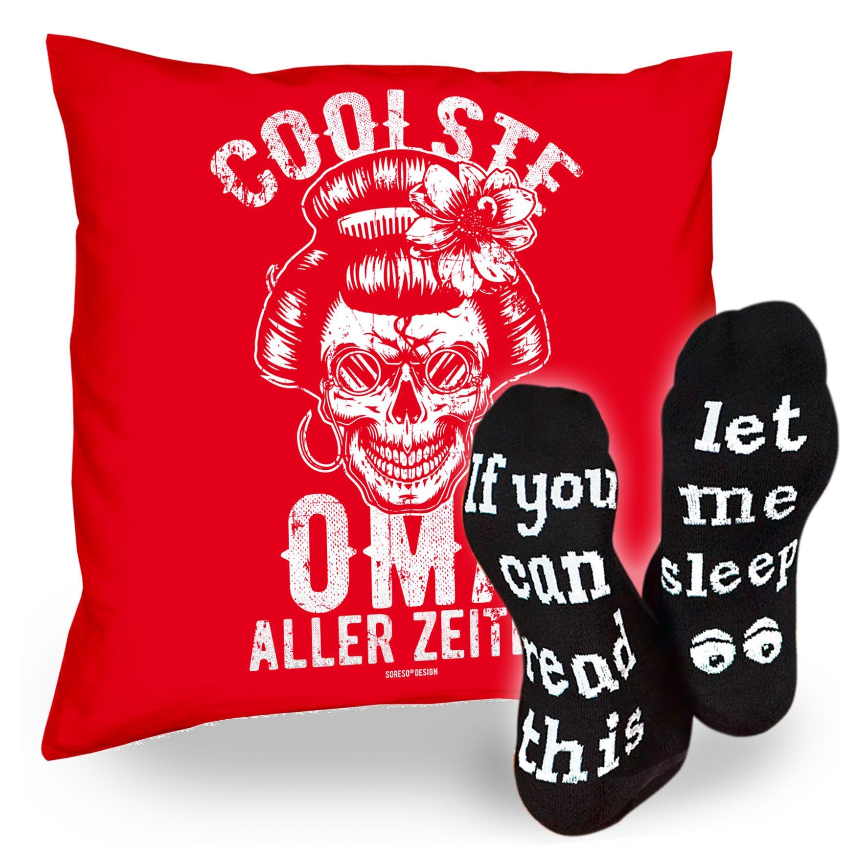 Geschenk aller Kissen Sleep, & Oma Soreso® Socken rot Zeiten Dekokissen Sprüche Coolste Geburtstagsgeschenk