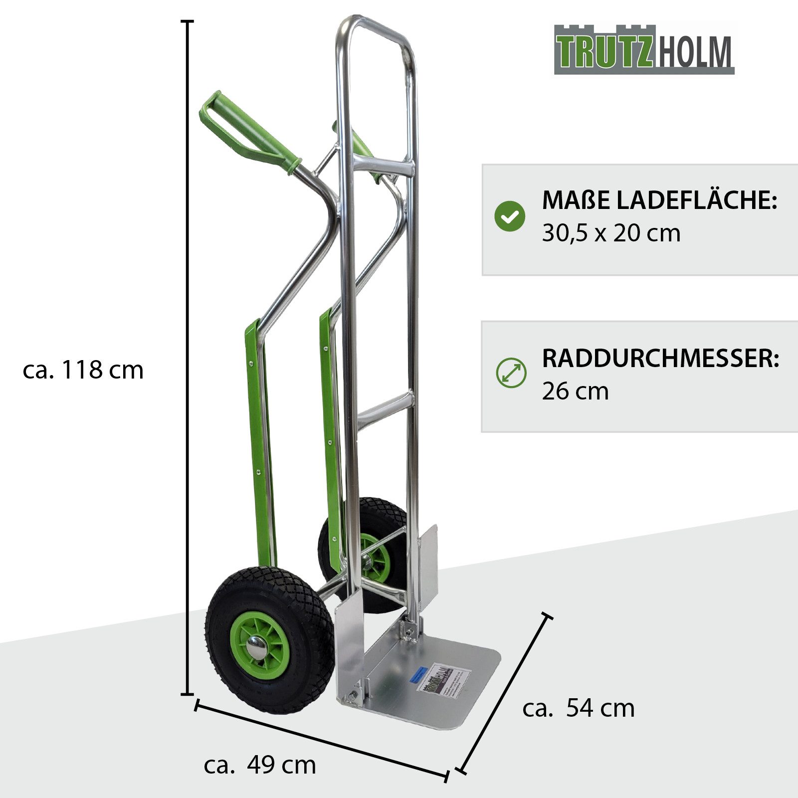 TRUTZHOLM Sackkarre mit Treppenrutsche Aluminium Lufträder Stapelkarre Transportkarre, Traglast 200 kg