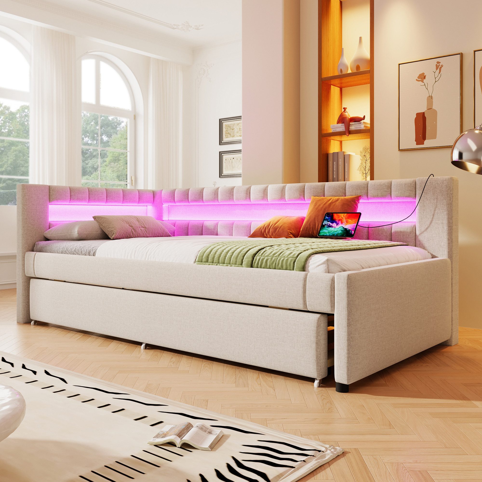 TavilaEcon Stapelbett aus Leinen und MDF, günstig online kaufen