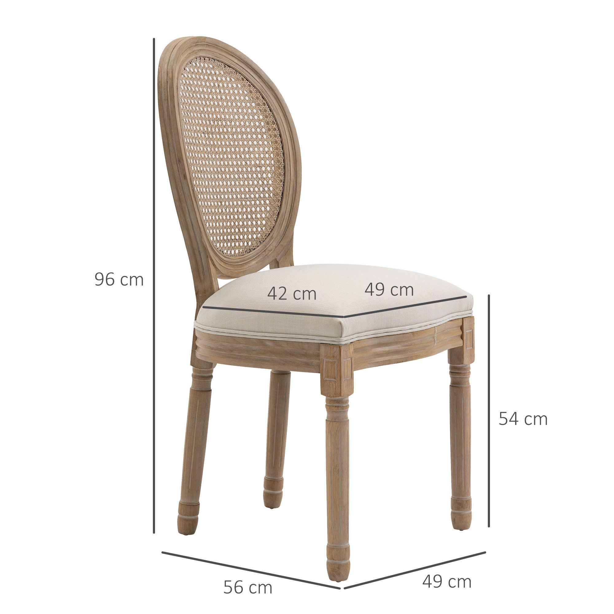HOMCOM Esszimmerstuhl Küchenstuhl mit Rattan-Rückenlehne, Leinenoptik, Sessel, Stühle (Gepolsterter Polsterstuhl, 2 St), im Französischen Stil, für Wohnzimmer,  – Bild 3 von 5
