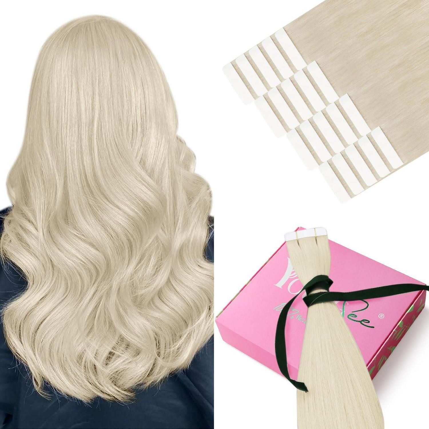 LuxusKollektion Echthaar-Extension Extensions Tape Echthaar Blond Seamless 50g Damen 40 cm 1-#60A