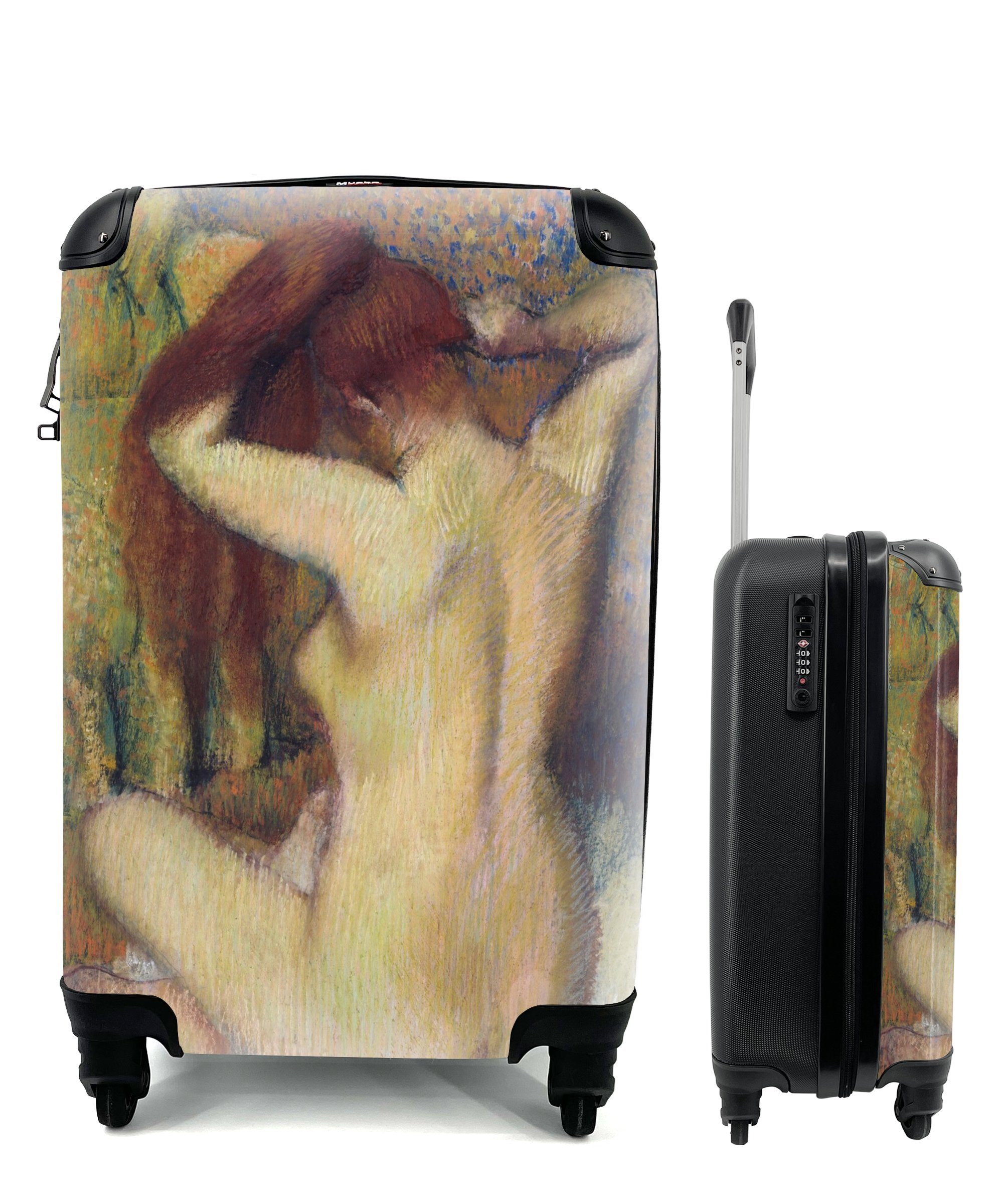 MuchoWow Handgepäckkoffer Frau kämmt ihr Haar - Gemälde von Edgar Degas, 4 Rollen, Reisetasche mit rollen, Handgepäck für Ferien, Trolley, Reisekoffer
