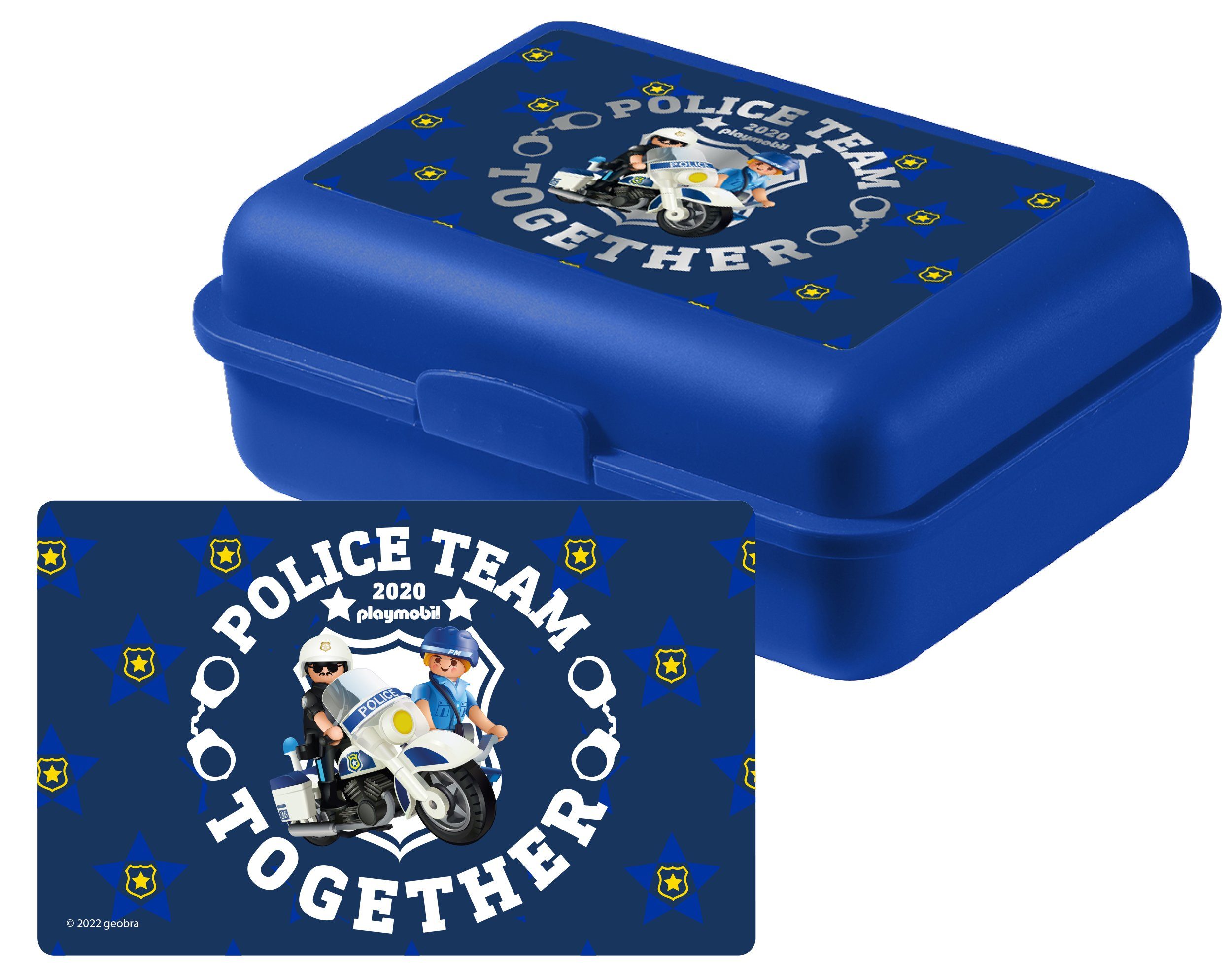 Lunchbox Playmobil (PP) Trennwand Brotdose Action Blau, Lunchbox Polizei mit Kunststoff - United City Labels®