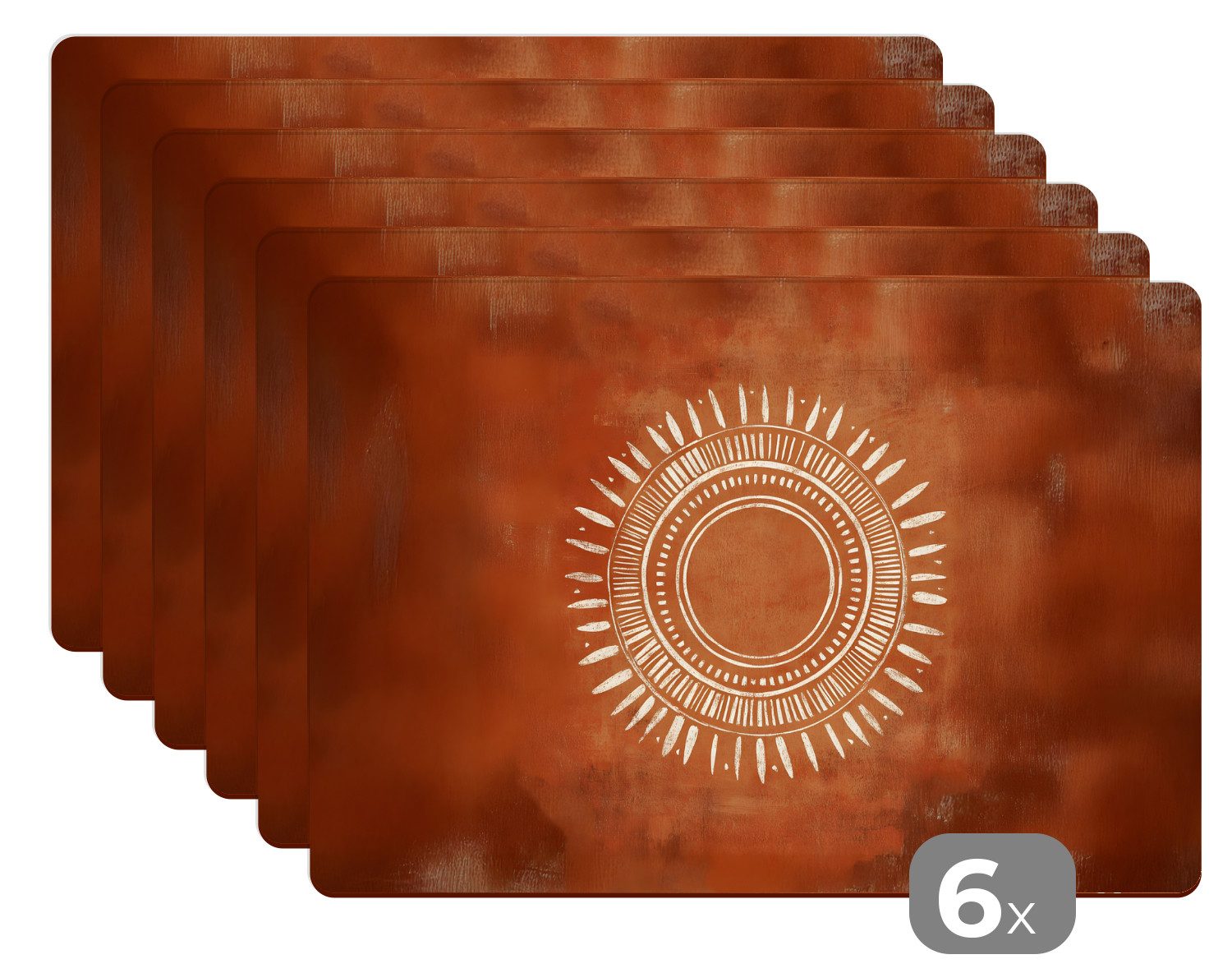 MuchoWow Platzset Abstrakt - Linien - Sonnenstrahlen - Rötlichbraun, (6-St), Platzsets, Tischset, Abwaschbar, Tischsets, Platzdeckchen