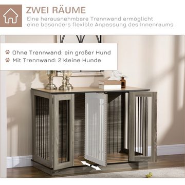 PawHut Hundehütte Haustierkäfig mit herausnehmbarem Trennwand innen Dunkelwalnuss+Eiche, 120B x 60T x 88.5H cm