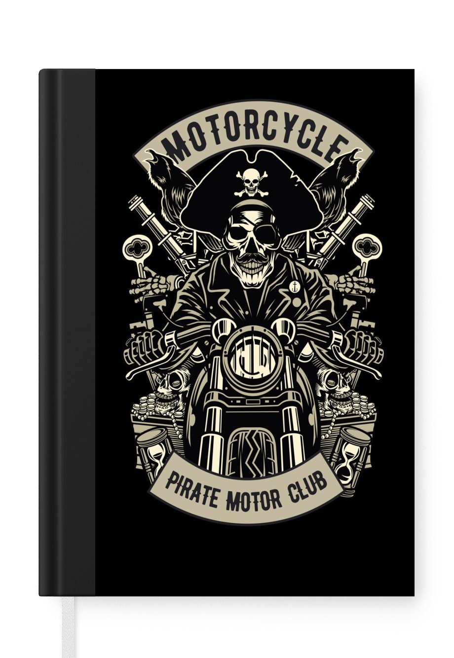 MuchoWow Notizbuch Piraten - Motor - Retro - Zeichnung, Journal, Merkzettel, Tagebuch, Notizheft, A5, 98 Seiten, Haushaltsbuch