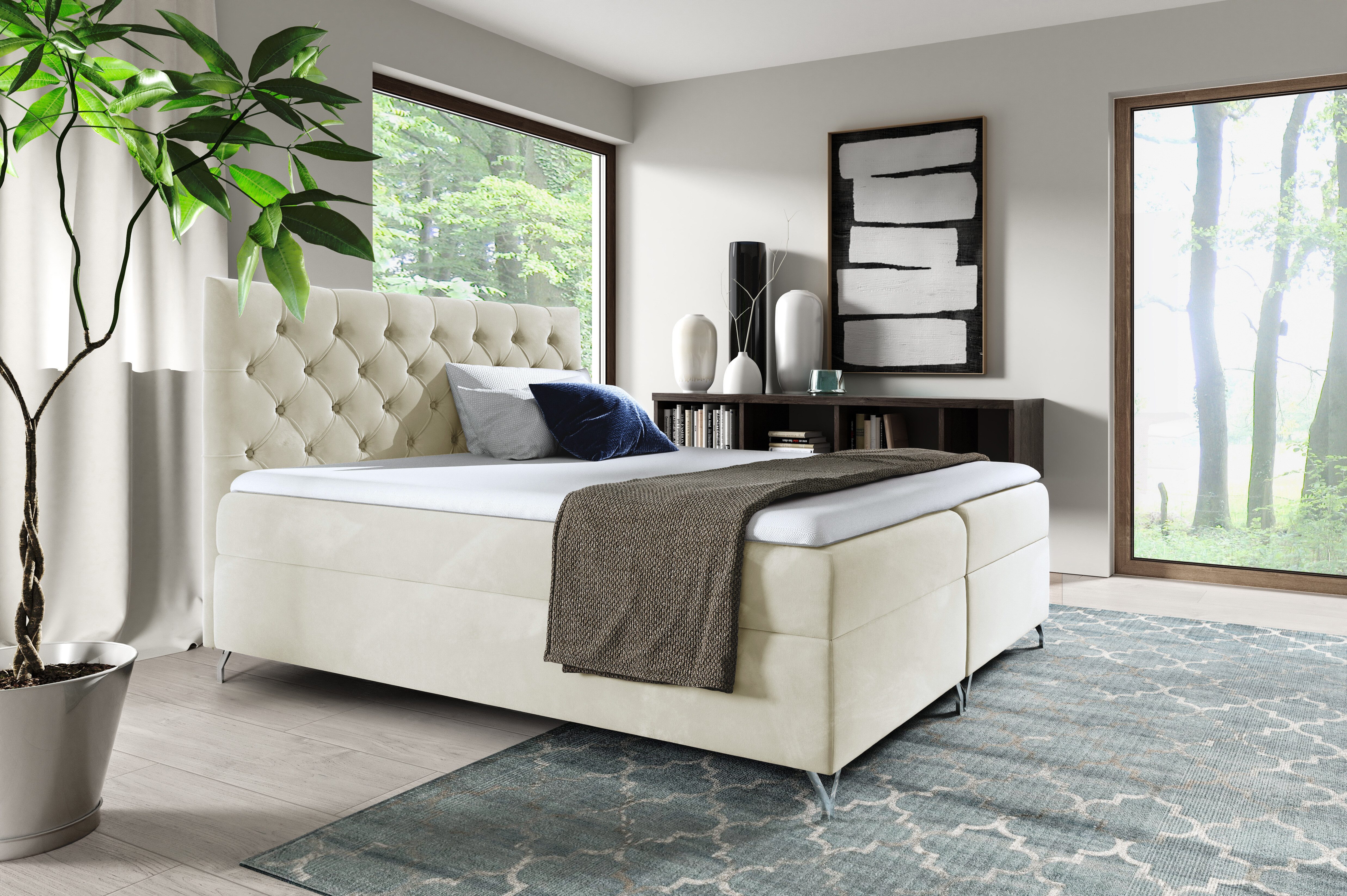 MF Design Boxspringbett Boxspringbett GULIETTE mit Bettkasten und Federautomatik, Vorhanden