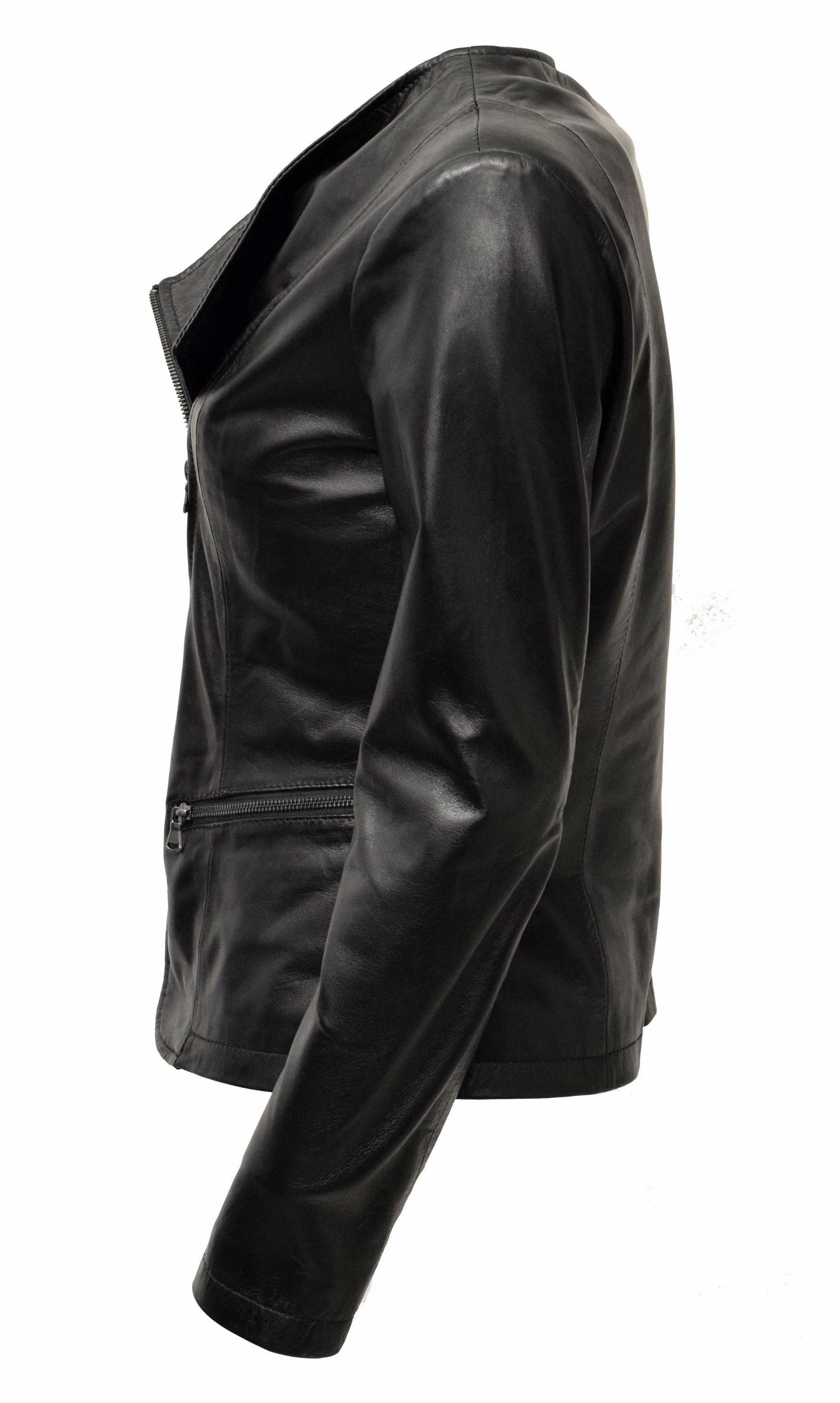 Zimmert Leather Lederjacke Minni weiches, washed Lammnappa Leder, Kragenlos günstig online kaufen