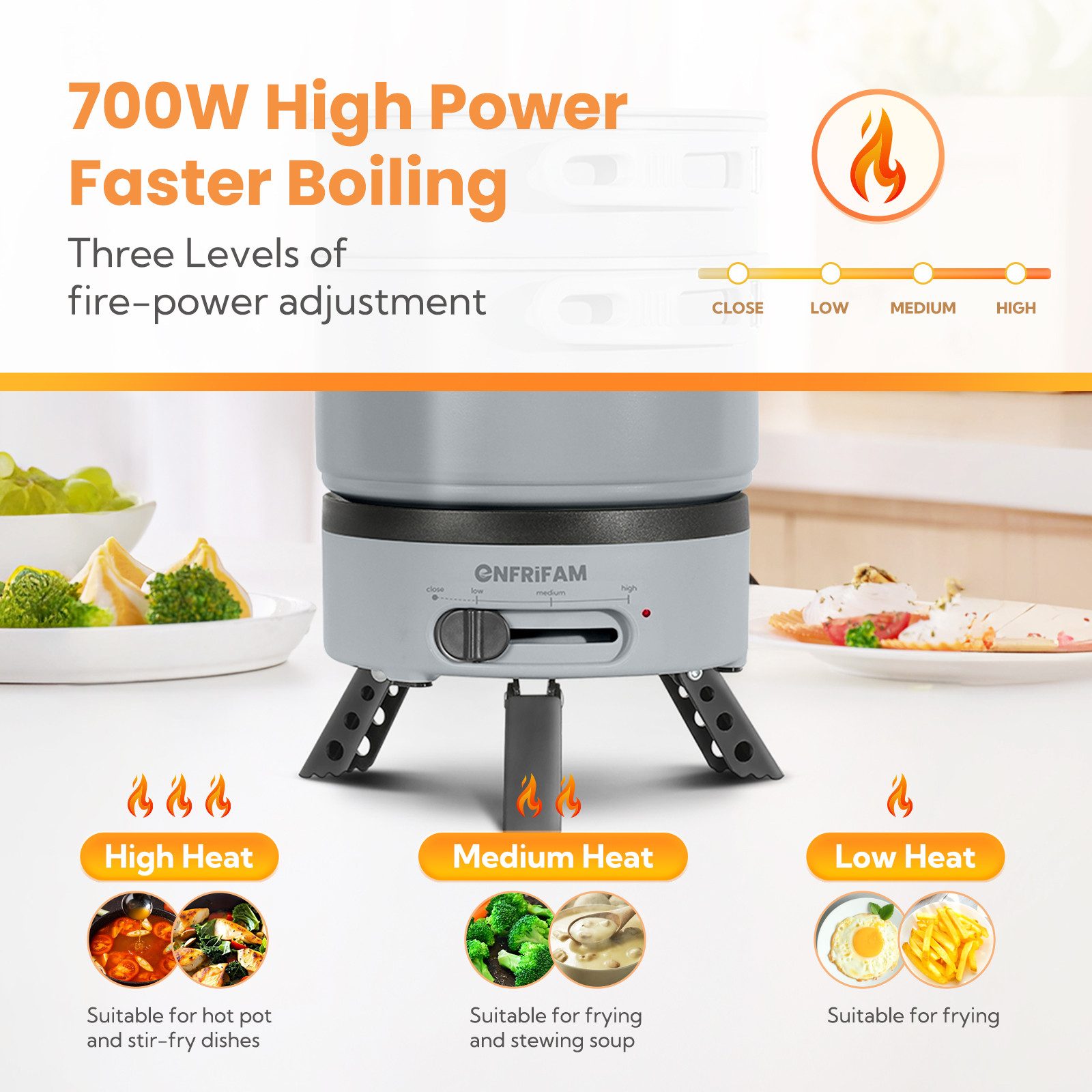 ENFRIFAM Elektrische Multipfanne Elektrische Hot Pot, Multikocher, Elektrische Pfannen, Campingkocher, 700,00 W, Fondue Set, Ideal für Büro Wohnheime Hotels Reisen Wohnwagen