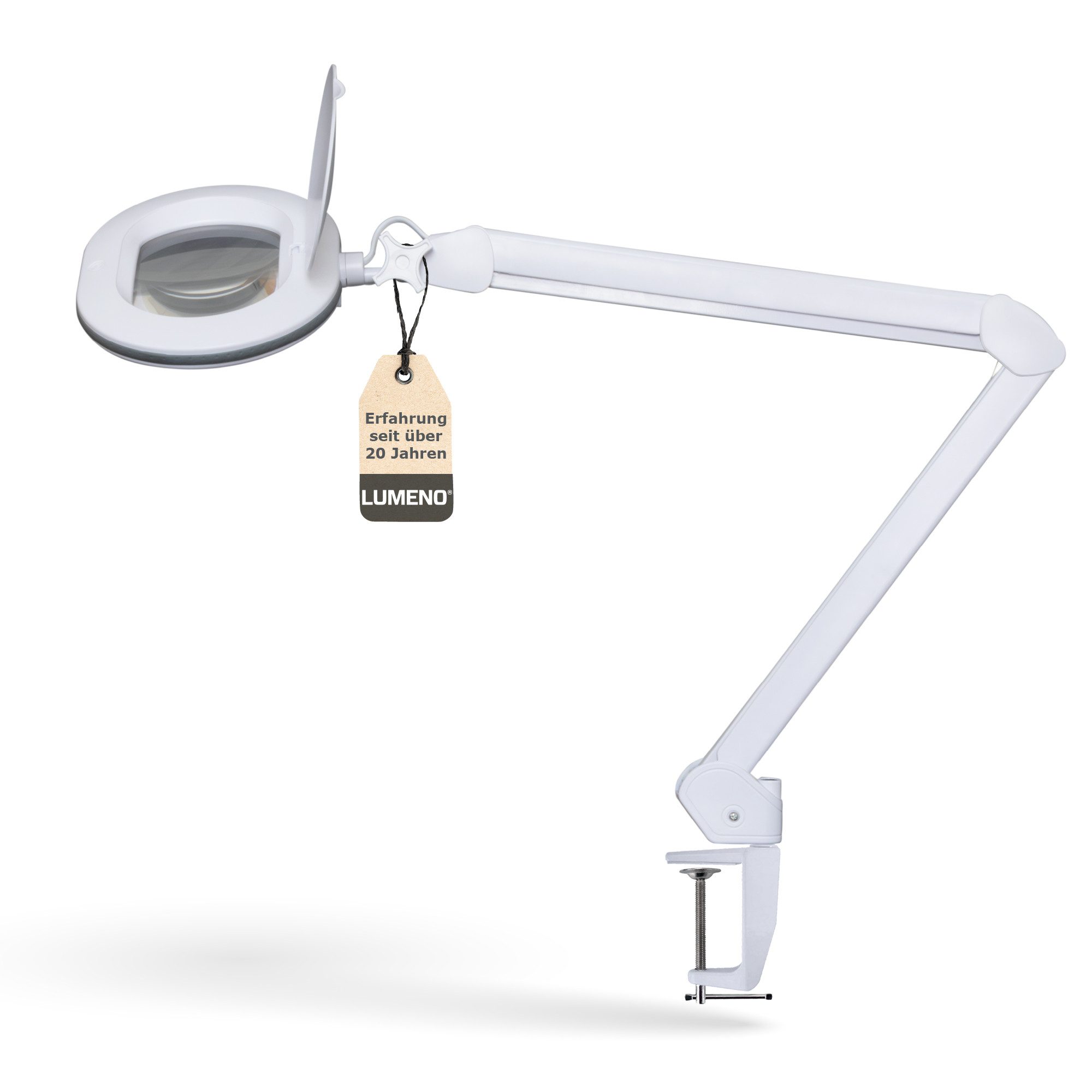 Lumeno Lupenlampe 861XGR Lupenleuchte Lupenlampe mit ovaler Echtglaslinse kristallklar, LED fest integriert, Kaltweiß, 6500 K