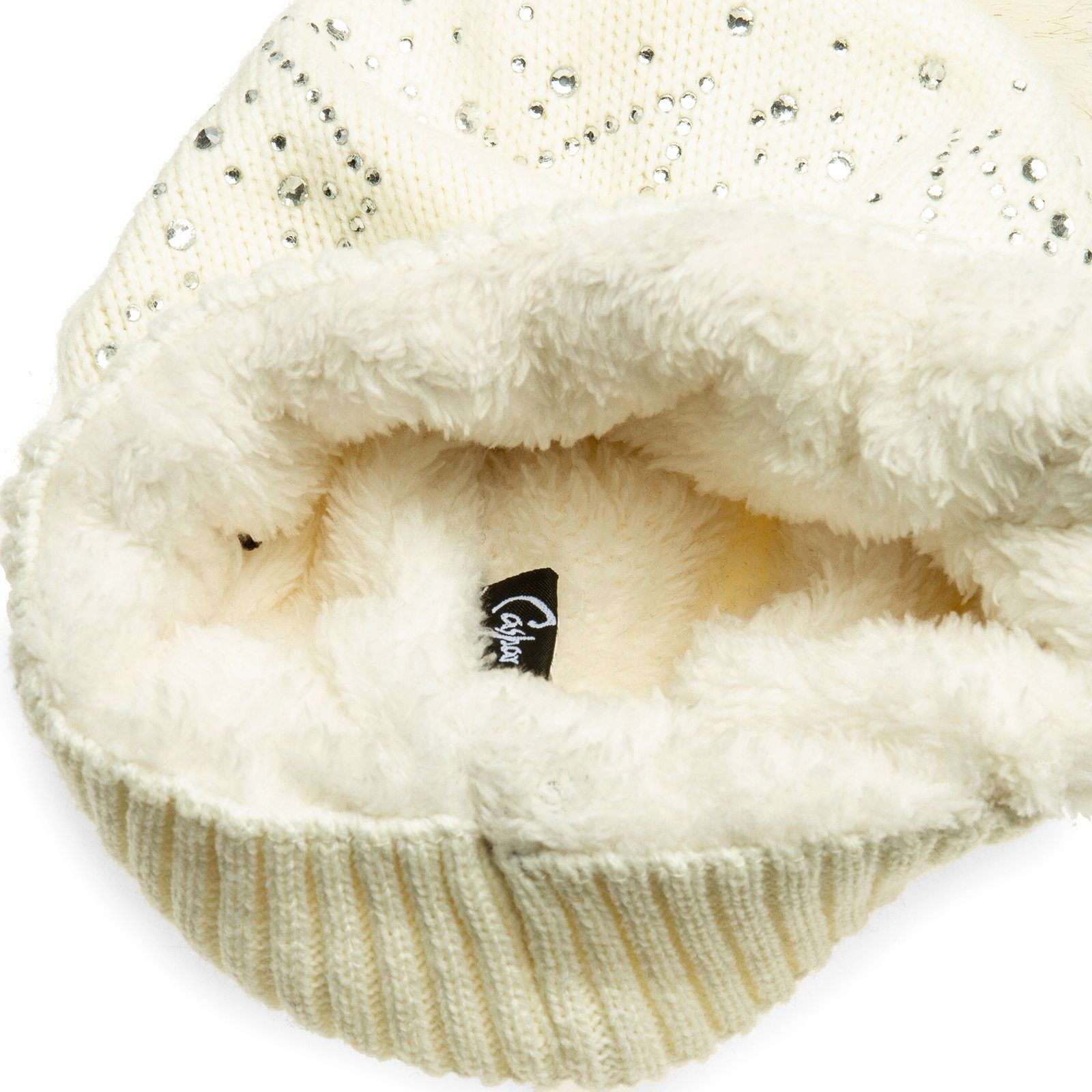 Caspar Bommelmütze MU167 Damen Fein Strick Winter Mütze mit XL Fellbommel u günstig online kaufen