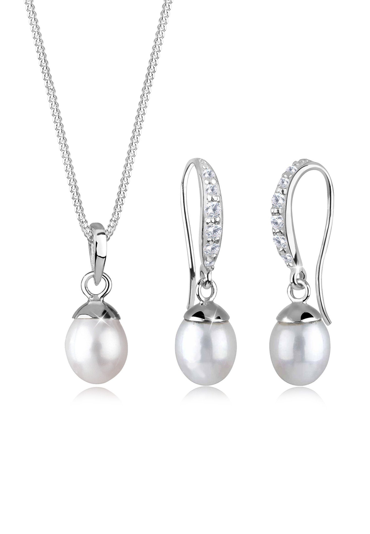Elli Schmuckset Süßwasserzuchtperlen Zirkonia weiß 925 Sterling Silber