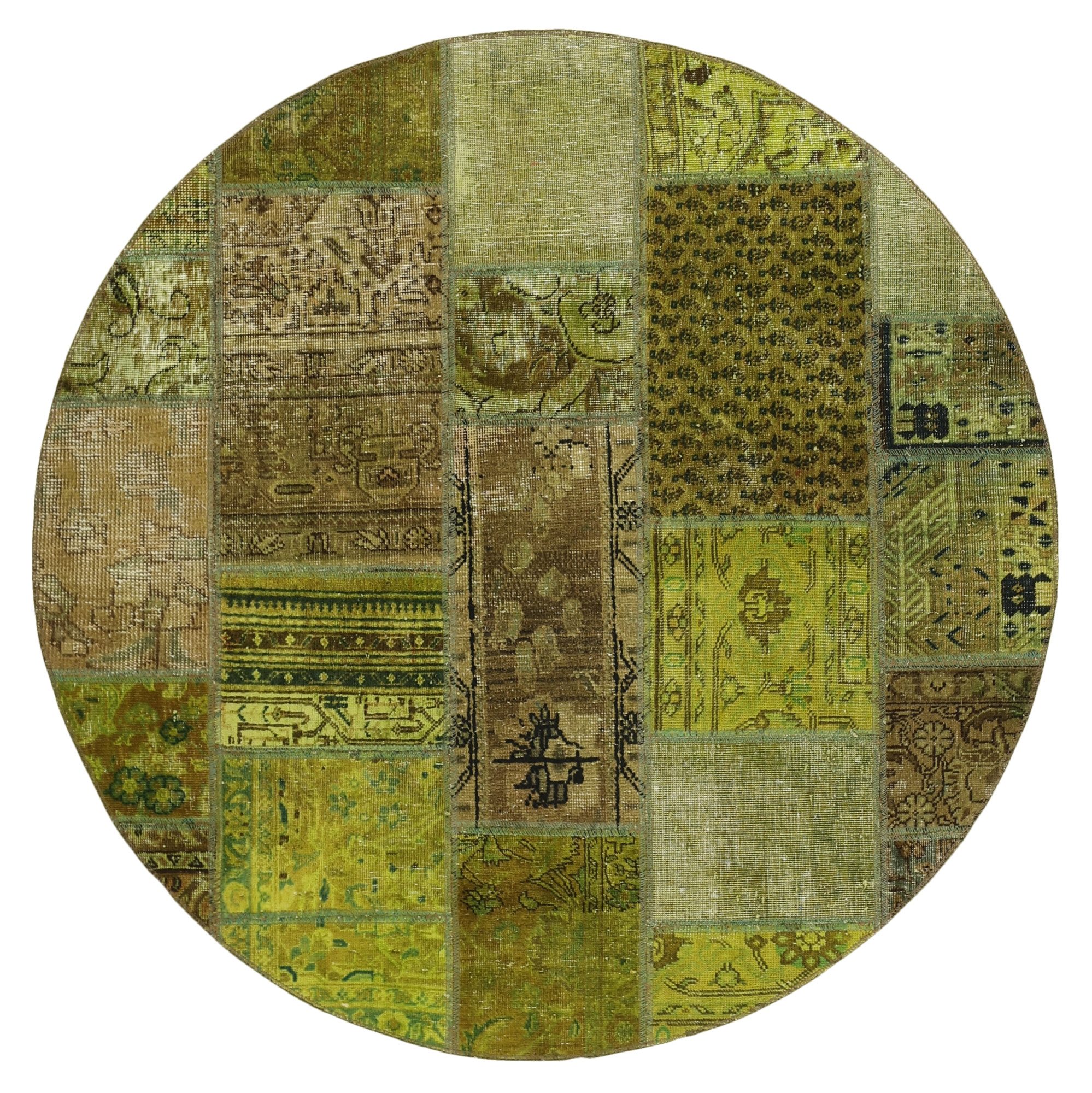 Wohnando Teppich MY-RUG Vintage Patch Work Floral & Ornamentiert 150x150cm, Rund, Höhe: 10 mm, Handgeknüpfter Teppich,Handgesponnene Wolle, mit Naturfarben gegärbt