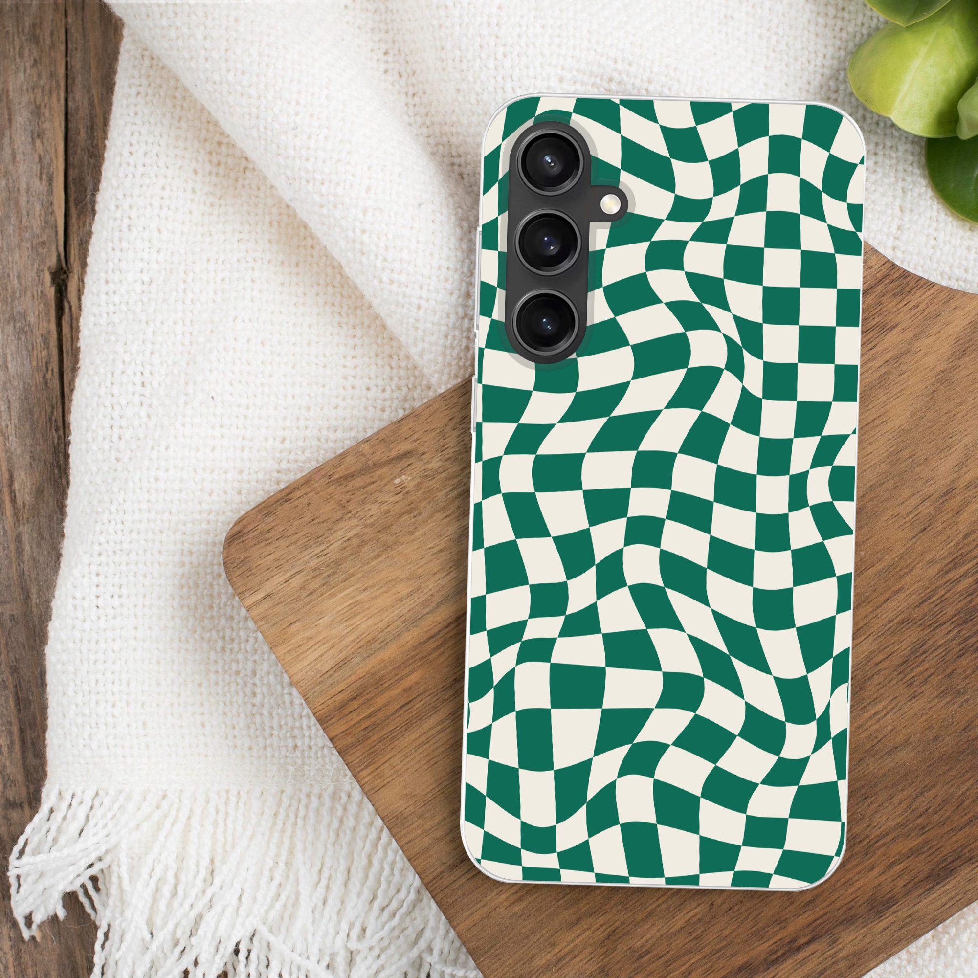 MuchoWow Handyhülle für Samsung Galaxy S23 FE Gewellte Boxen - Grün - Weiß - Abstrakt