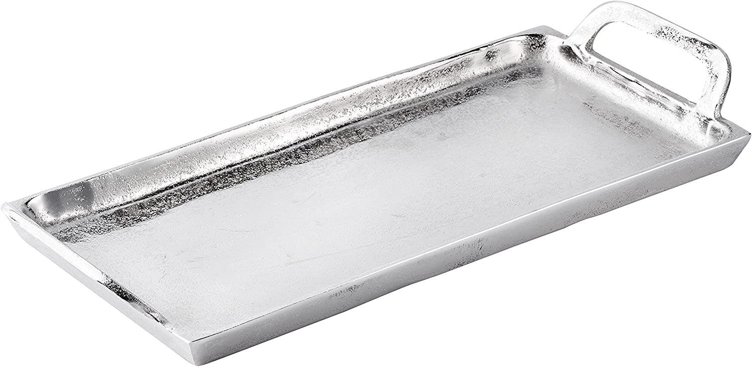 MichaelNoll Dekotablett Tablett Dekoteller Aluminium - Serviertablett mit Henkel - 46,5 cm