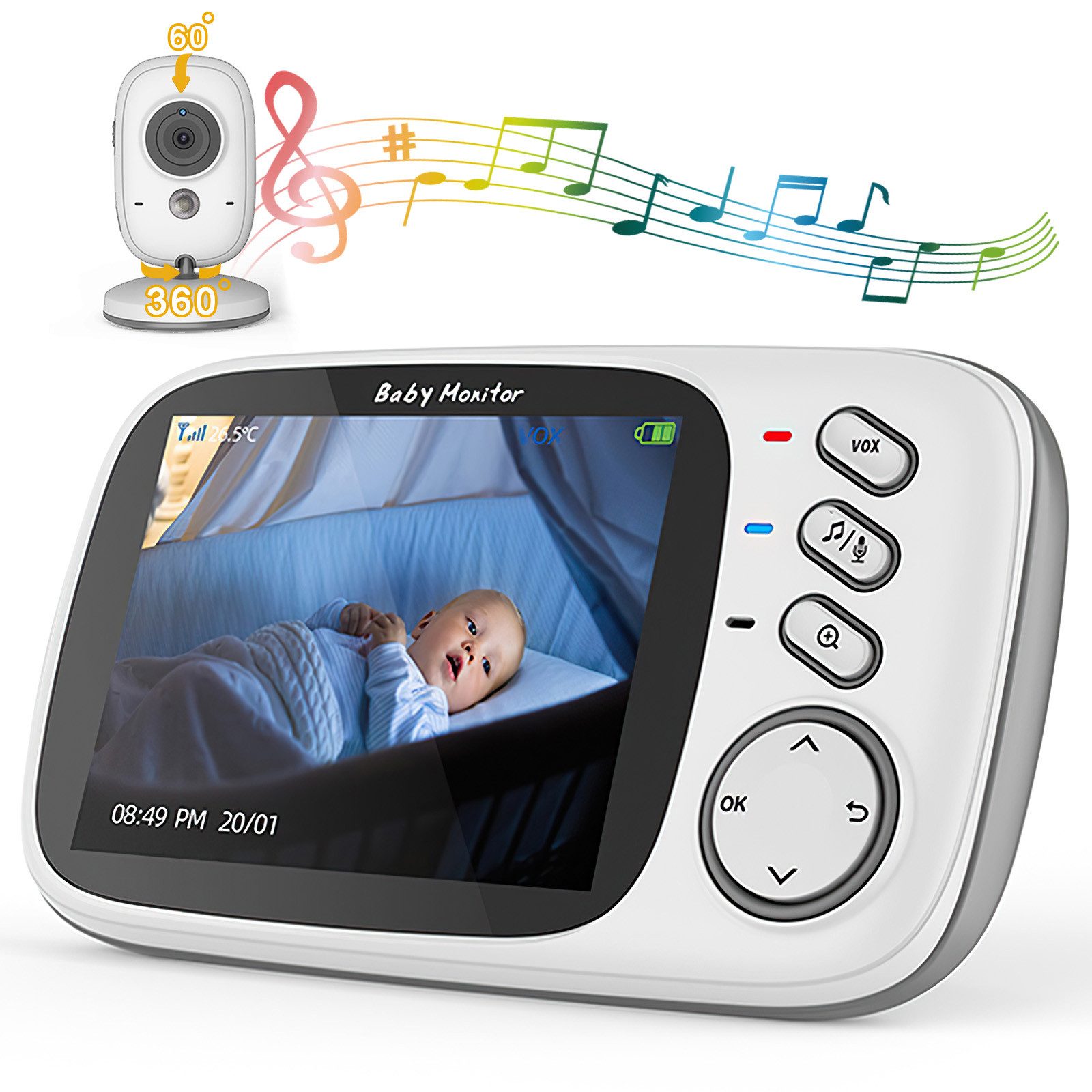 Babyphone Babyphone Babymonitor mit Zwei-Wege-Audio,Nachtmodus&Temperaturanzeige