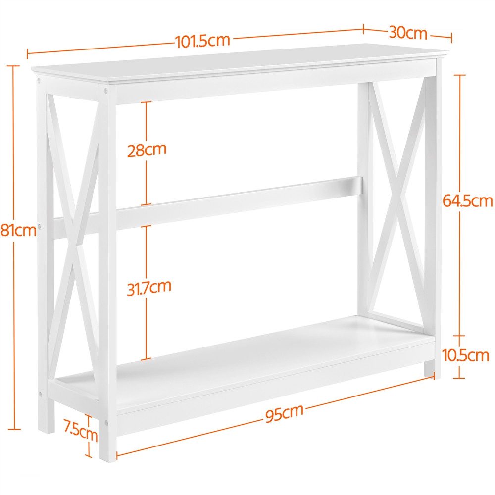 Yaheetech Konsolentisch 2-stufiger Beistelltisch 102 x 30 x 81 cm, Flurtisch mit 2 Ablagen, X-förmige Stütze, Tischbeine aus Massivholz – Bild 4 von 5