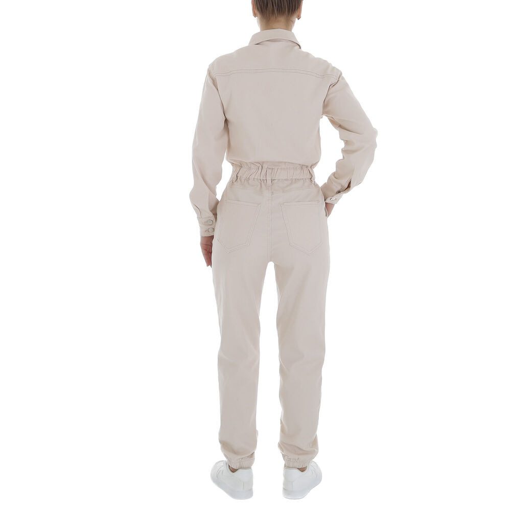 Ital-Design Overall Damen Freizeit (87123941) Used-Look Stretch Langer Jumpsuit in Creme – Bild 3 von 5