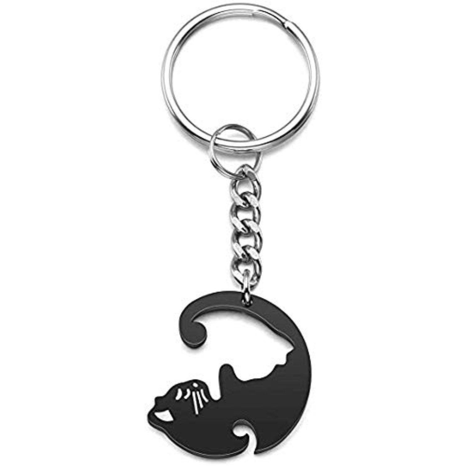 Geschenkehöhle Schlüsselanhänger Set 2 Paar Yin Yang Katzen Puzzle Schlüsselring Anhänger aus Edelstahl, Du mein Yin, ich dein Yang - Gegensätze, die sich ergänzen