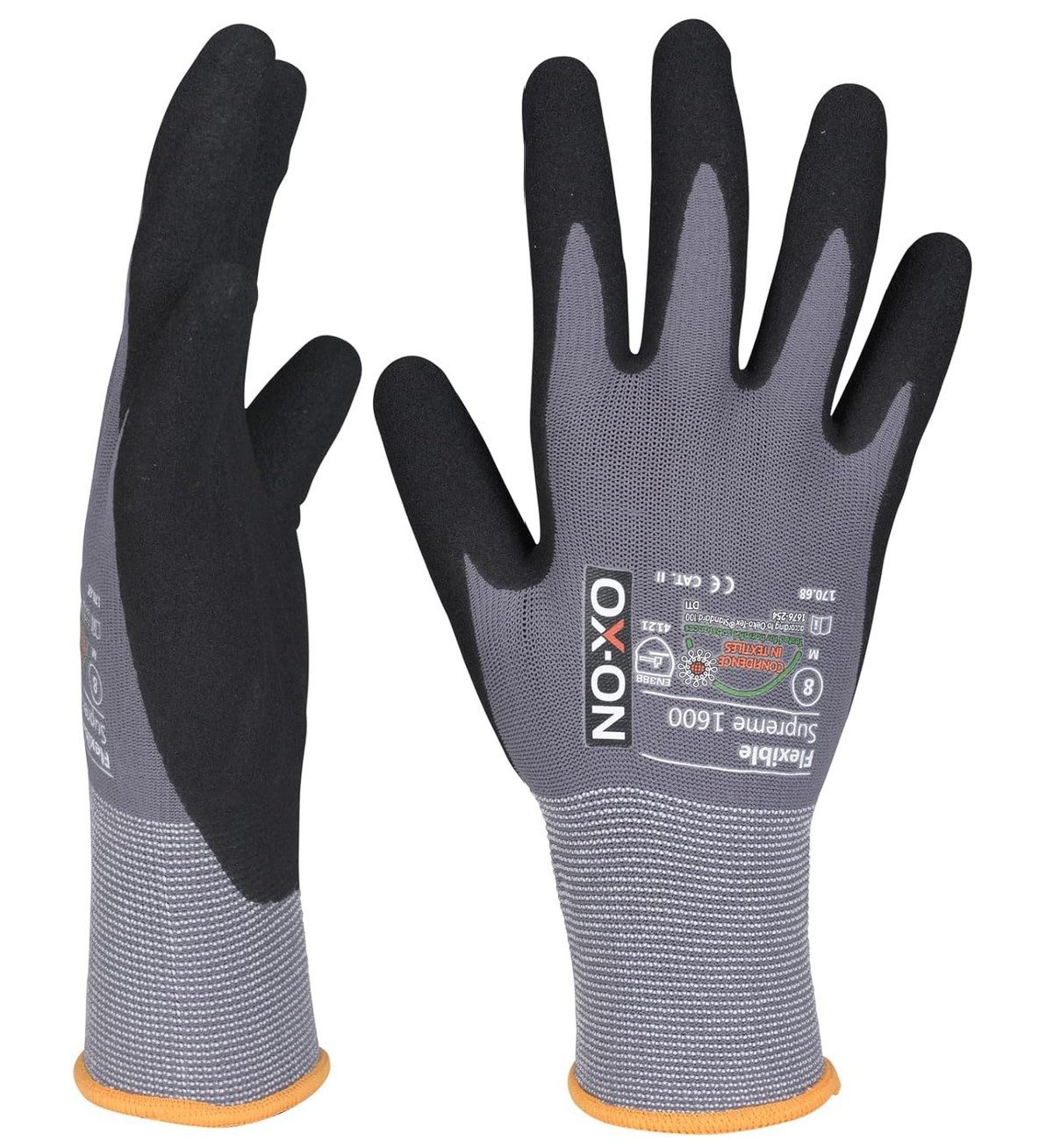 OX-ON Arbeitshandschuhe OX-ON Flexible Supreme 1600 Arbeitshandschuhe, grau, Größe L, 12 Paar