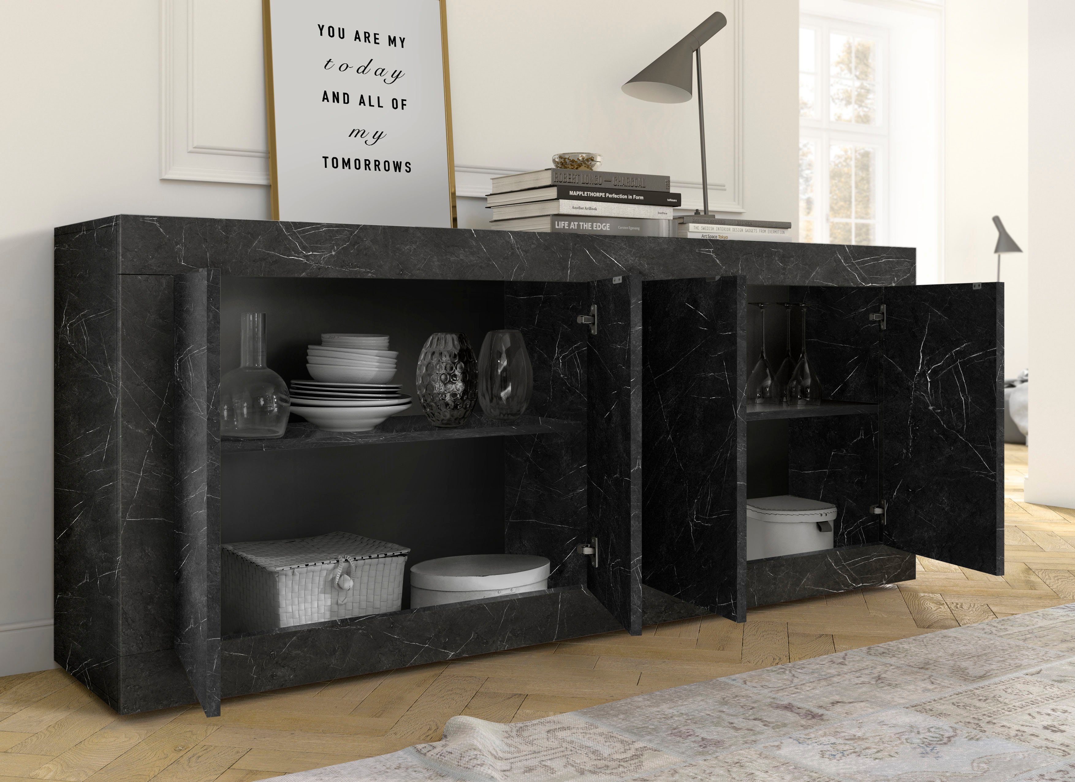 INOSIGN Sideboard Basic Breite 207 cm, Kommode 4 Türen, Anrichte, Metallgri günstig online kaufen