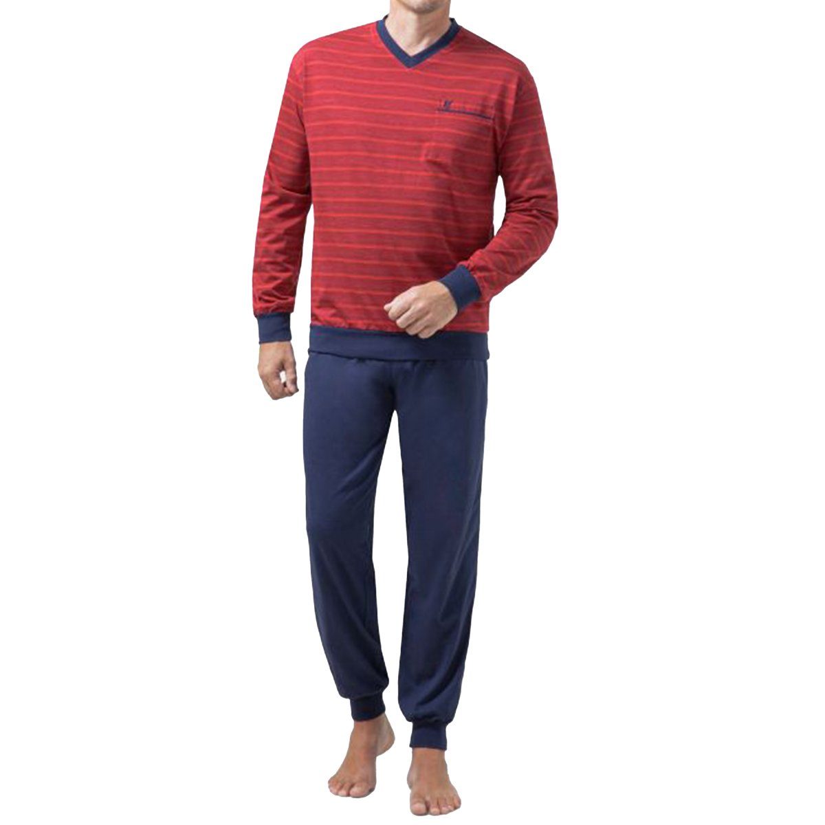 Hajo Pyjama Klima Light (Set, 2 tlg) Schlafanzug - Baumwolle - Lange Hose mit zwei Hosentaschen Rot