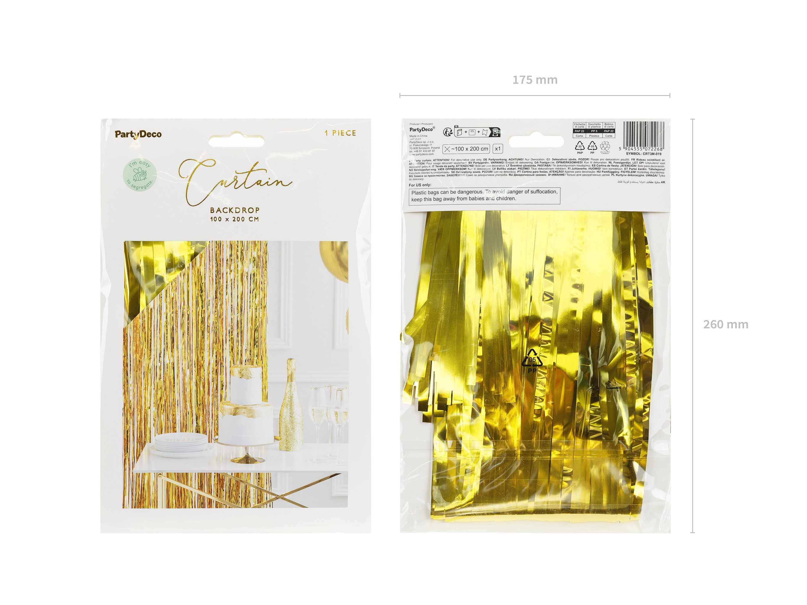 partydeco Dekorationsfolie, Lametta Vorhang 100x200cm Gold günstig online kaufen