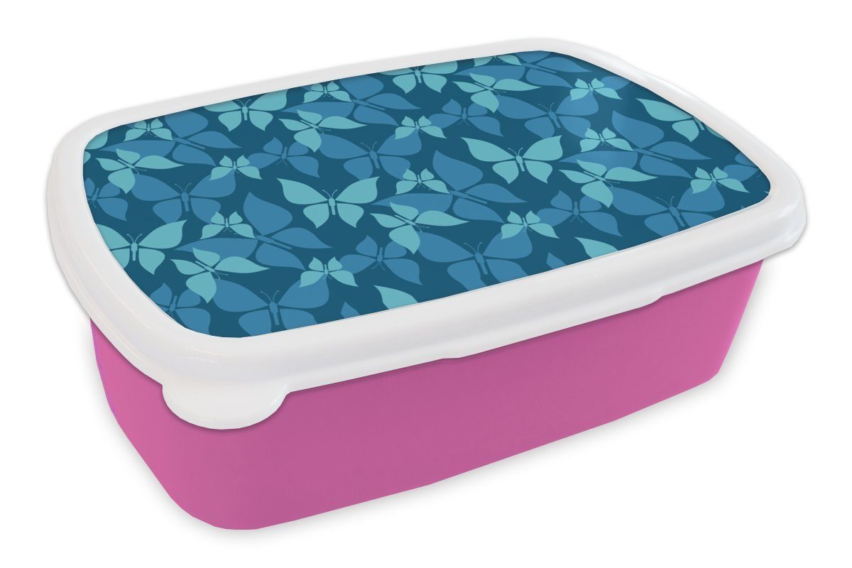 MuchoWow Lunchbox Schmetterlinge - Muster - Blau, Kunststoff, (2-tlg), Brotbox für Erwachsene, Brotdose Kinder, Snackbox, Mädchen, Kunststoff rosa | Lunchboxen