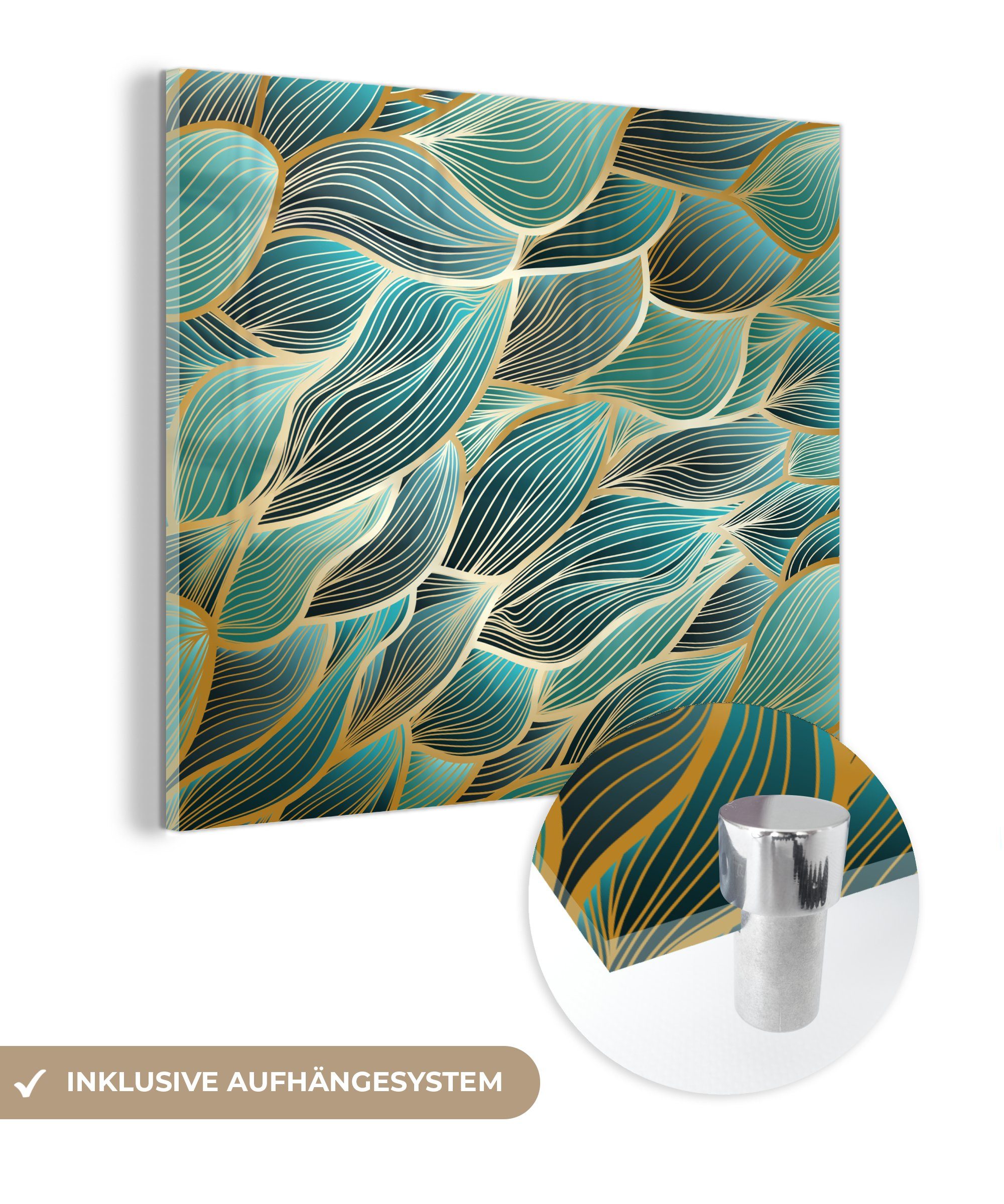 MuchoWow Acrylglasbild Muster - Gold - Abstrakt - Welle, (1 St), Glasbilder - Bilder auf Glas Wandbild - Foto auf Glas - Wanddekoration