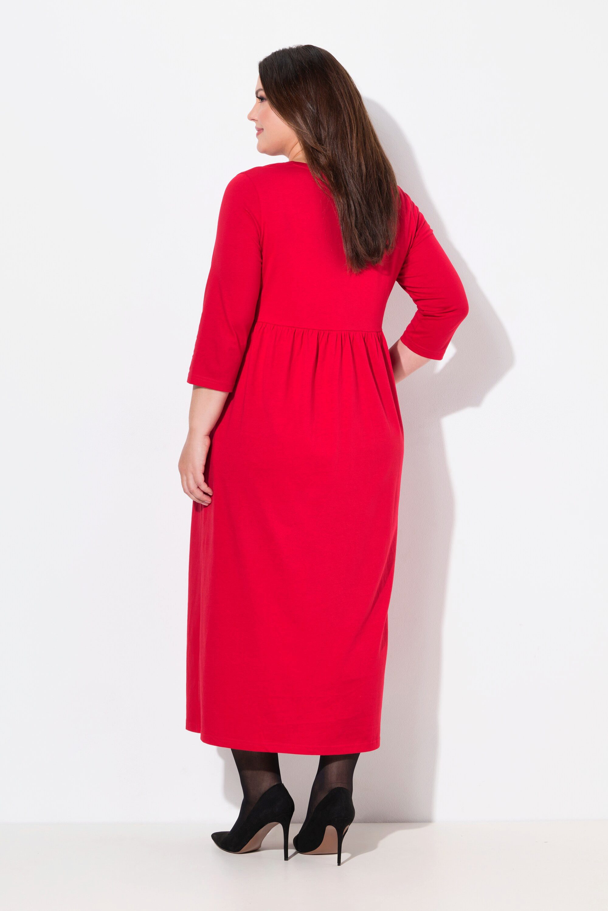 Ulla Popken Maxikleid Jerseykleid Empirenaht V-Ausschnitt 3/4-Arm