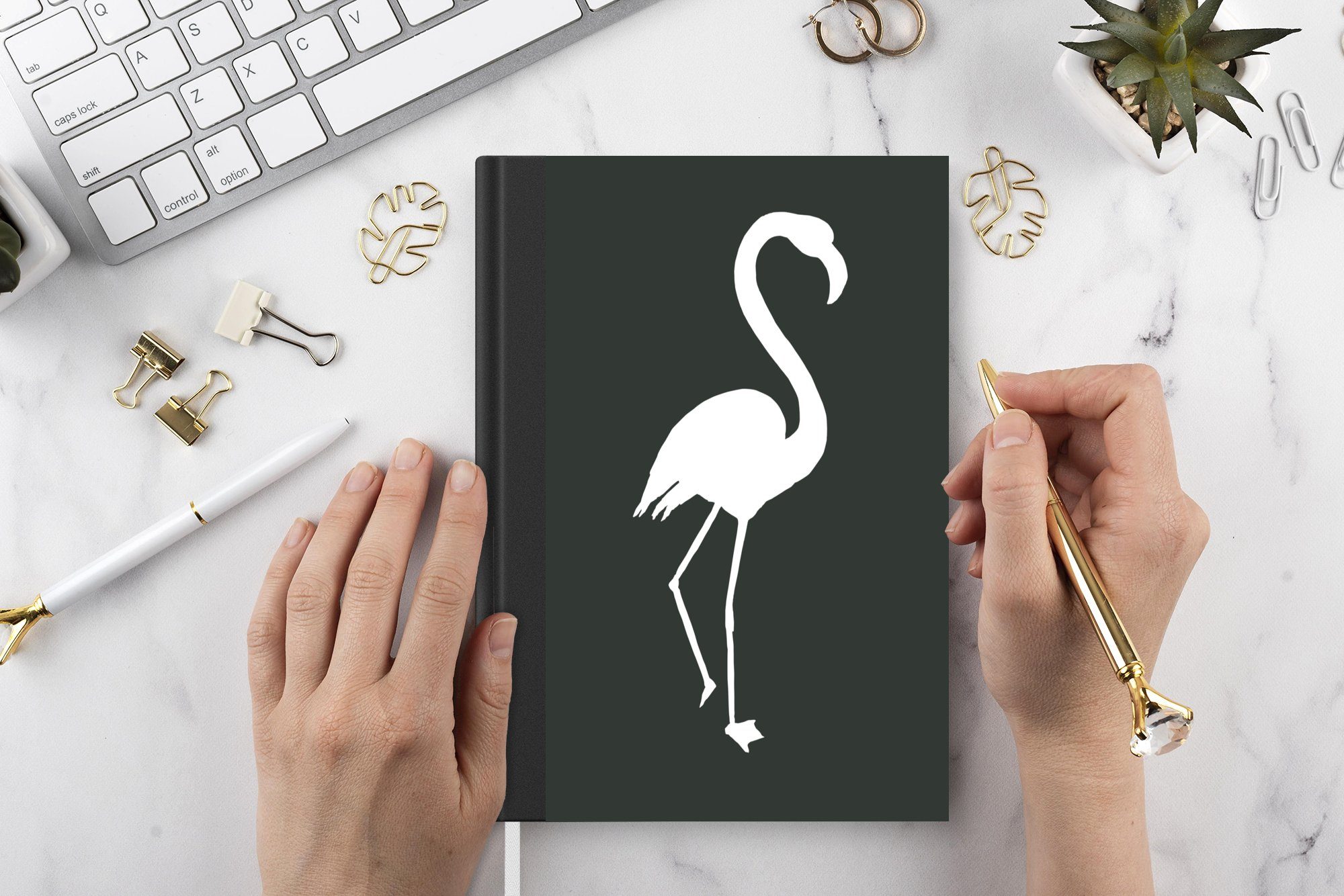 MuchoWow Notizbuch Scherenschnitt - Flamingo - Tagebuch, Notizheft, A5, 98 Seiten, Merkzettel, Weiß, Journal, Haushaltsbuch
