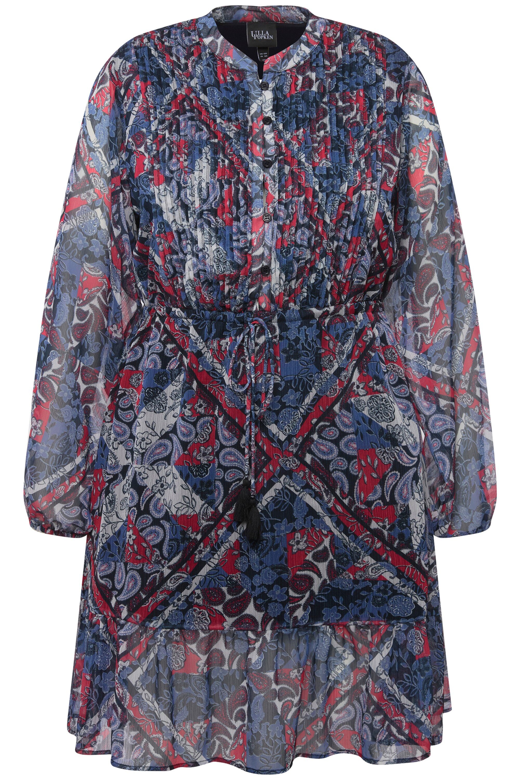 Midikleid Kleid Paisleymuster Tunika-Ausschnitt Langarm