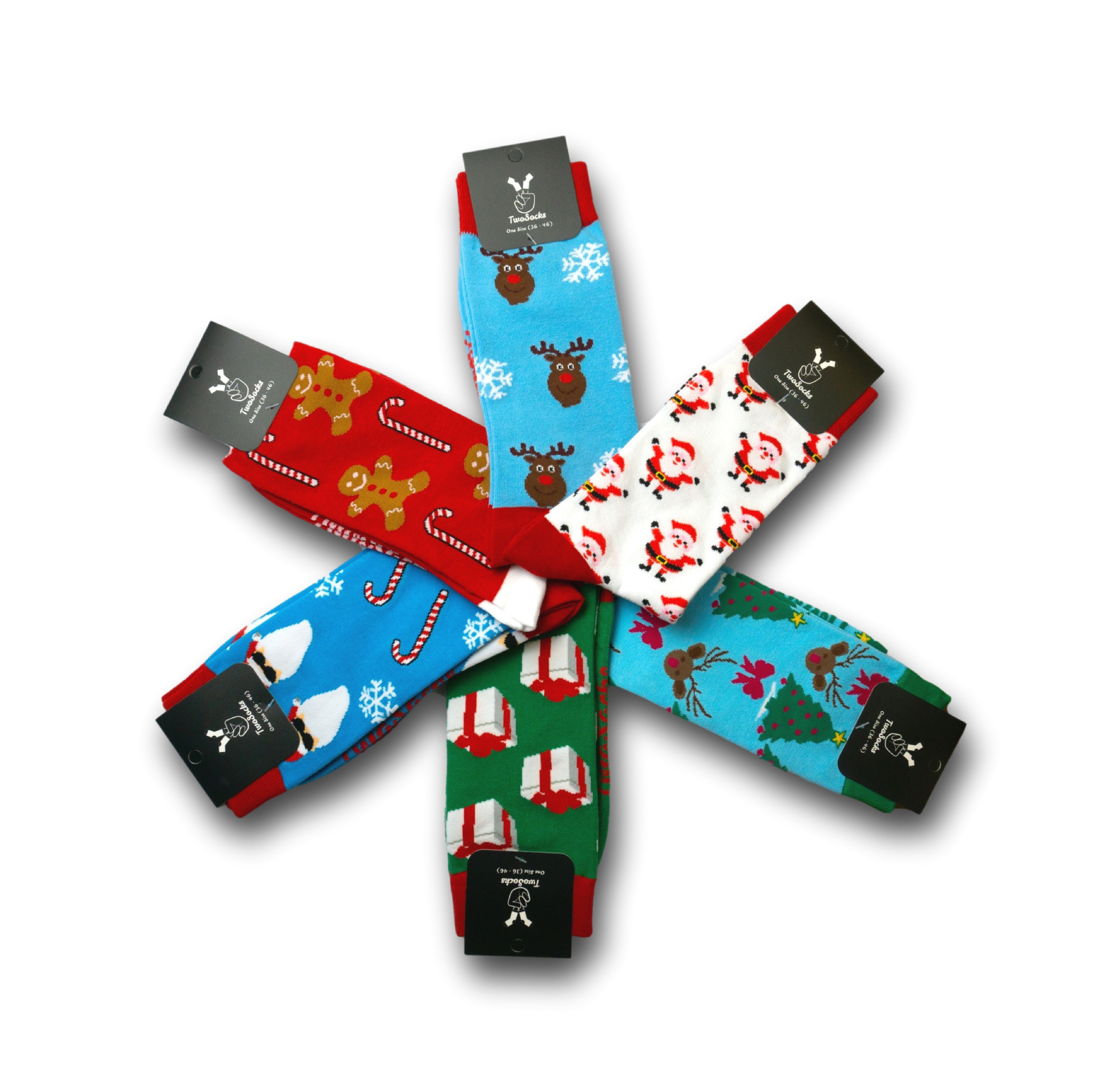TwoSocks Freizeitsocken Weihnachtssocken lustige Socken Weihnachtsmann, Santa, Einheitsgröße (6 Paar) 6er Pack