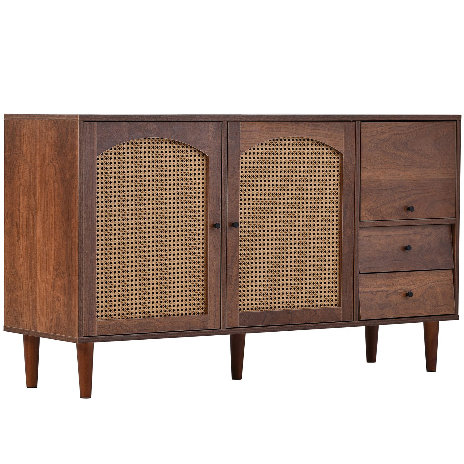 OUTMAX Sideboard Sideboard, mit drei Türen und zwei Schubladen 130*75.5*40 cm, Nussbaum (Set, 1 St., Großer Stauraum, langlebiges und elegantes Aussehen), Länge 130 cm, Breite 40.9 cm, Höhe 75.5 cm