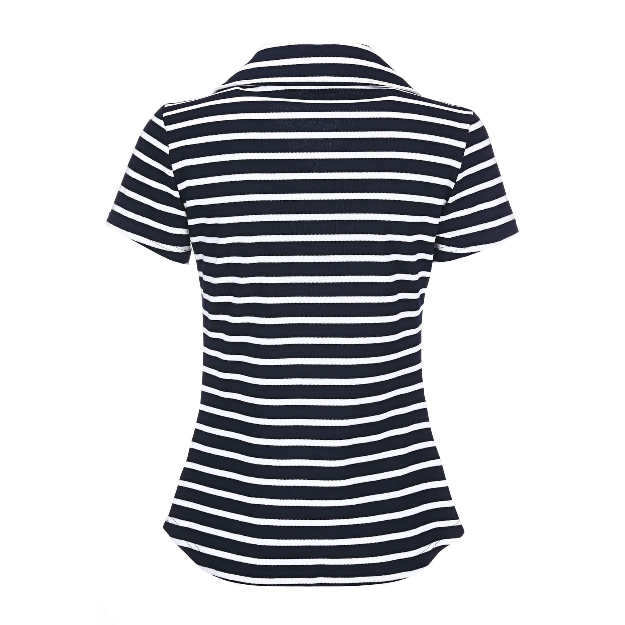 modAS T-Shirt Damen Kurzarm-Shirt gestreift - Streifen weiß (05) / blau mit Sommershirt Polokragen