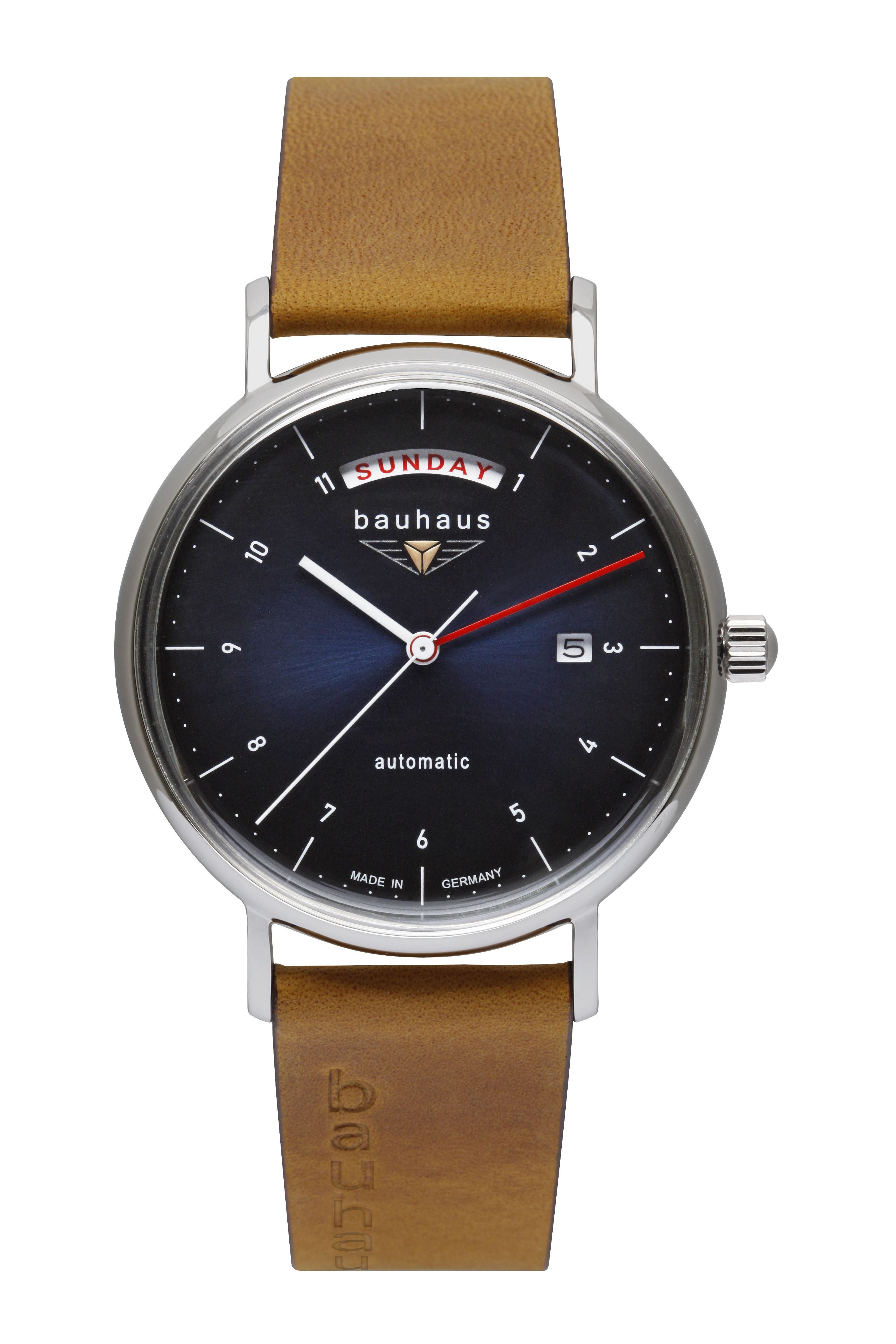Junkers-Uhren Automatikuhr Herrenuhr Armbanduhr Edelstahl Lederband Blau Silber 2162-3 2162-3, Daydate Anzeige
