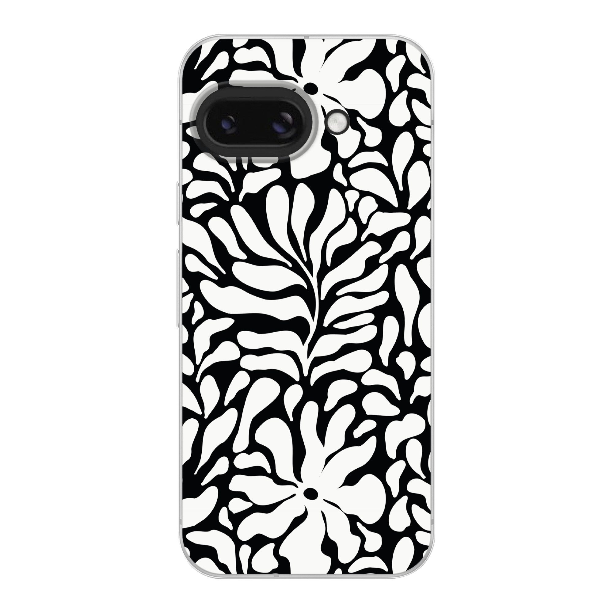 MuchoWow Handyhülle für Google Pixel 9A Blumendruck - Schwarz - Weiß - Blätter, Phone Case, Silikon, Schutzhülle Dünn