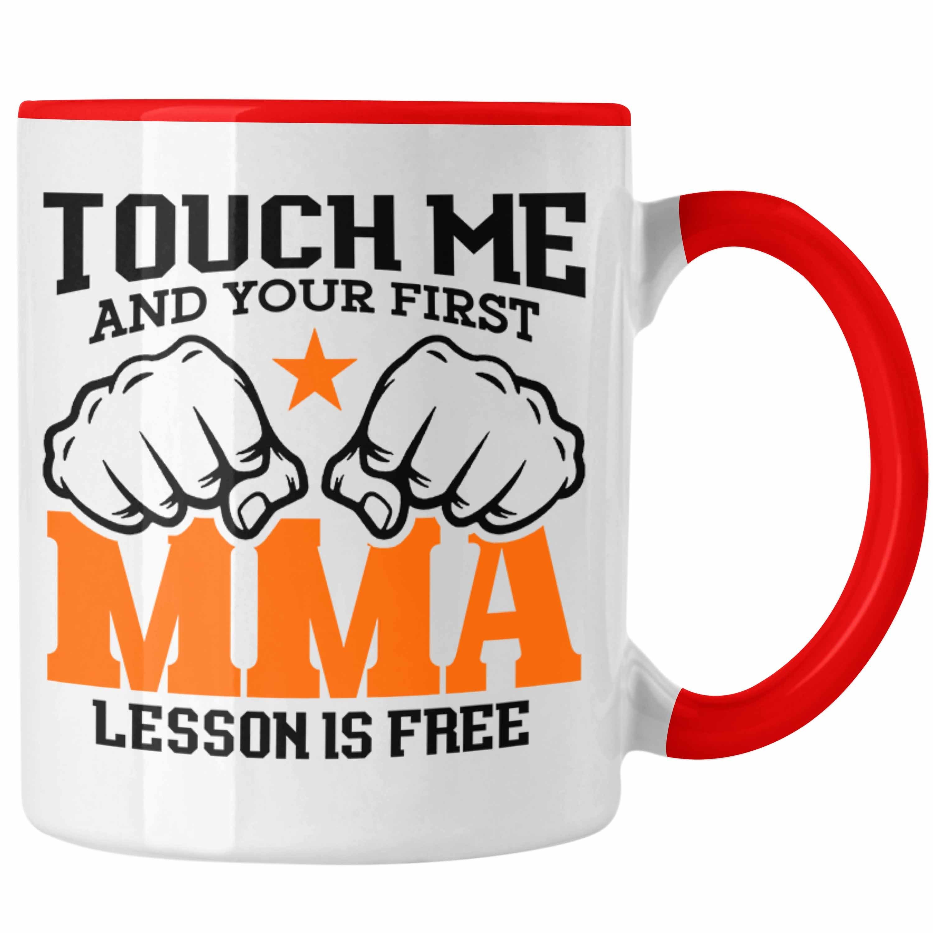 Trendation Tasse MMA-Tasse Geschenk für MMA-Kämpfer Geschenkidee First MMA Lesson Rot