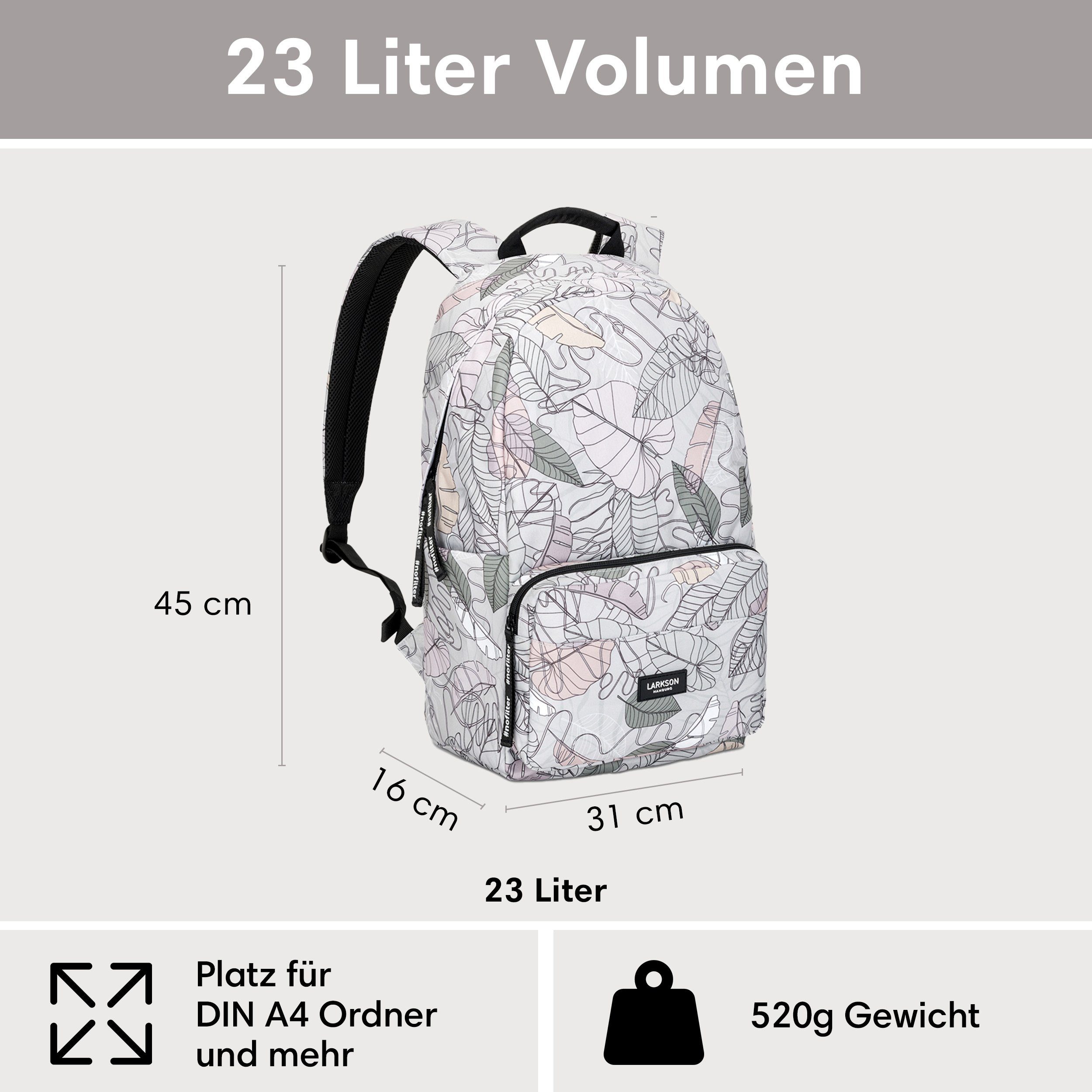 LARKSON Schulrucksack No 3 Rucksack Leaves Blushed Set), Teenager Mädchen Seitentasche, Wasserabweisend Laptopfach, Schule (Keine Jungen