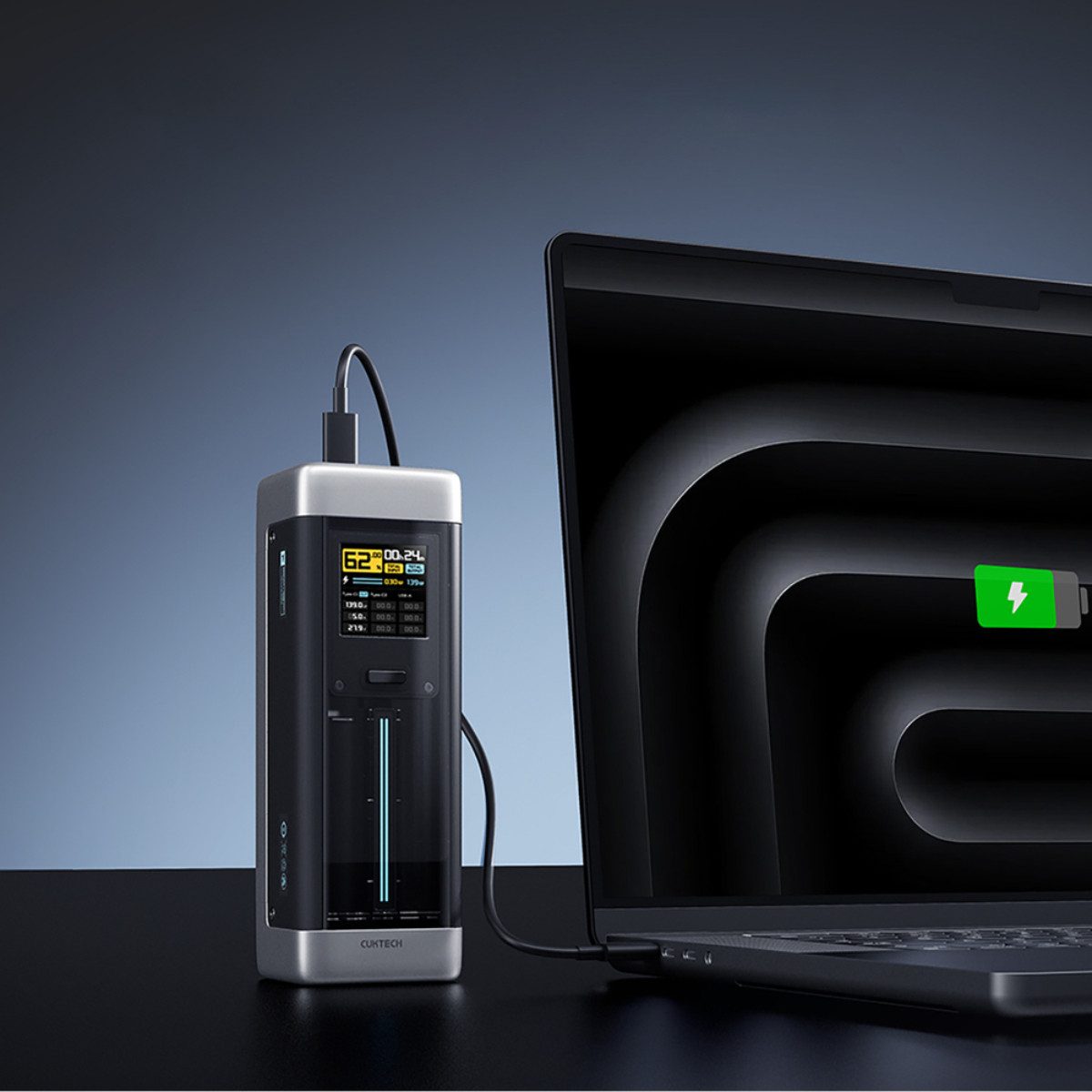 Cuktech CUK00P23GLBK Powerbank 25000 mAh (5, 9, 12, 15, 20 V), 210W Leistung mit 140W Schnellladen und TFT Display
