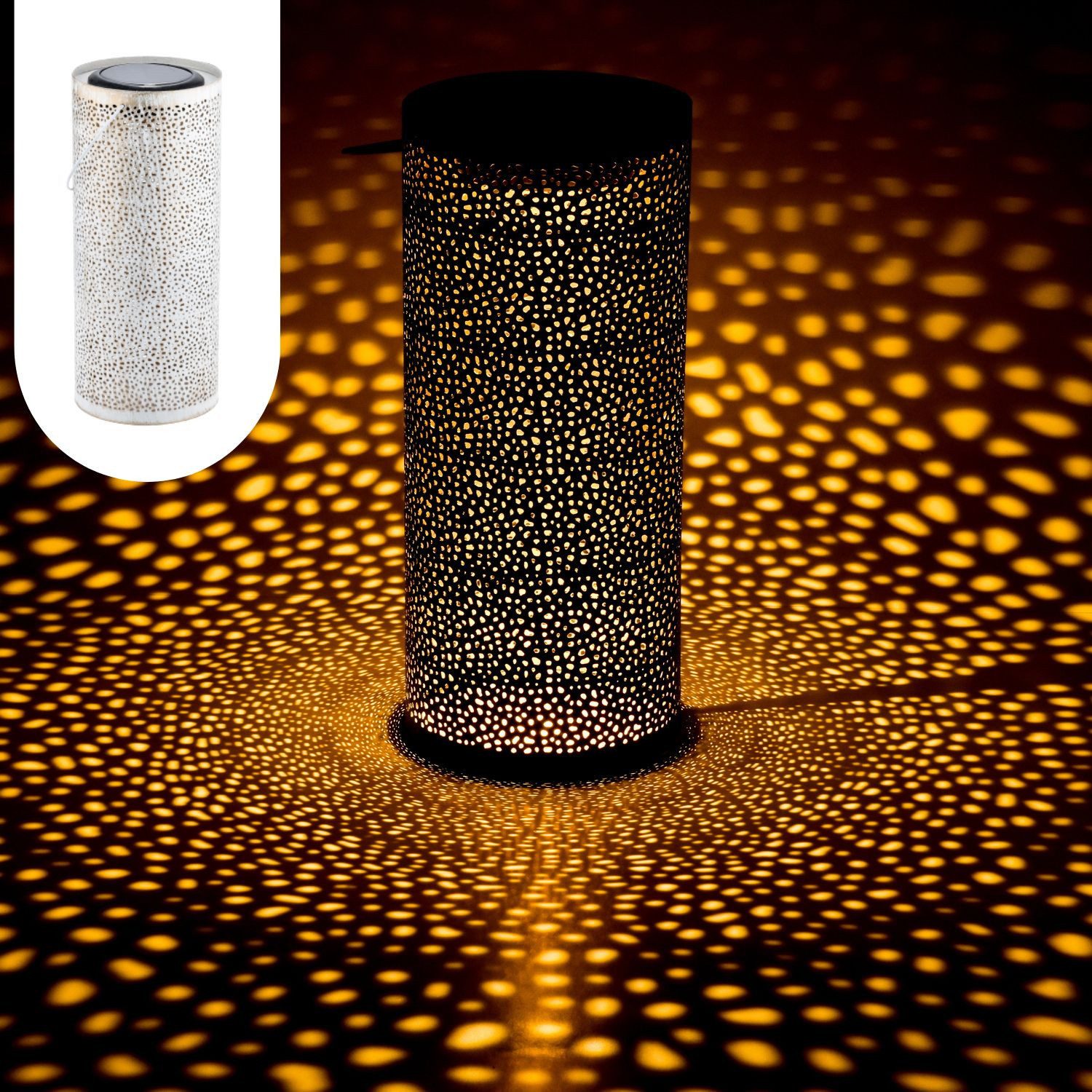 Marrakesch Orient & Mediterran Interior LED Solarleuchte Solarlaterne Feroe aus Metall gefertigt mit IP65-Schutzart, Weiß 30 cm, Handarbeit