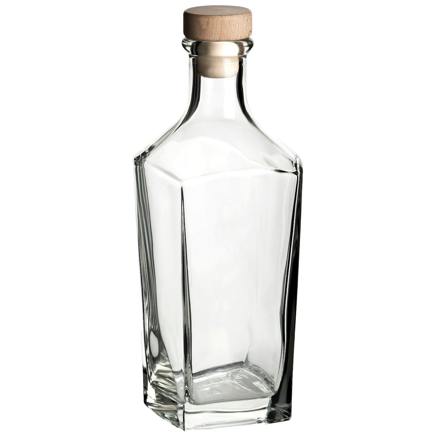 gouveo Dekanter »750 ml Ina mit Holzgriff-Korken - Design-Flasche 0,75 l  aus Glas -