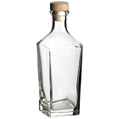 gouveo Dekanter 750 ml Ina mit Holzgriff-Korken - Design-Flasche 0,75 l aus Glas, (1-tlg), Schönes Design, Markante Flaschenform, Whisky-Flasche