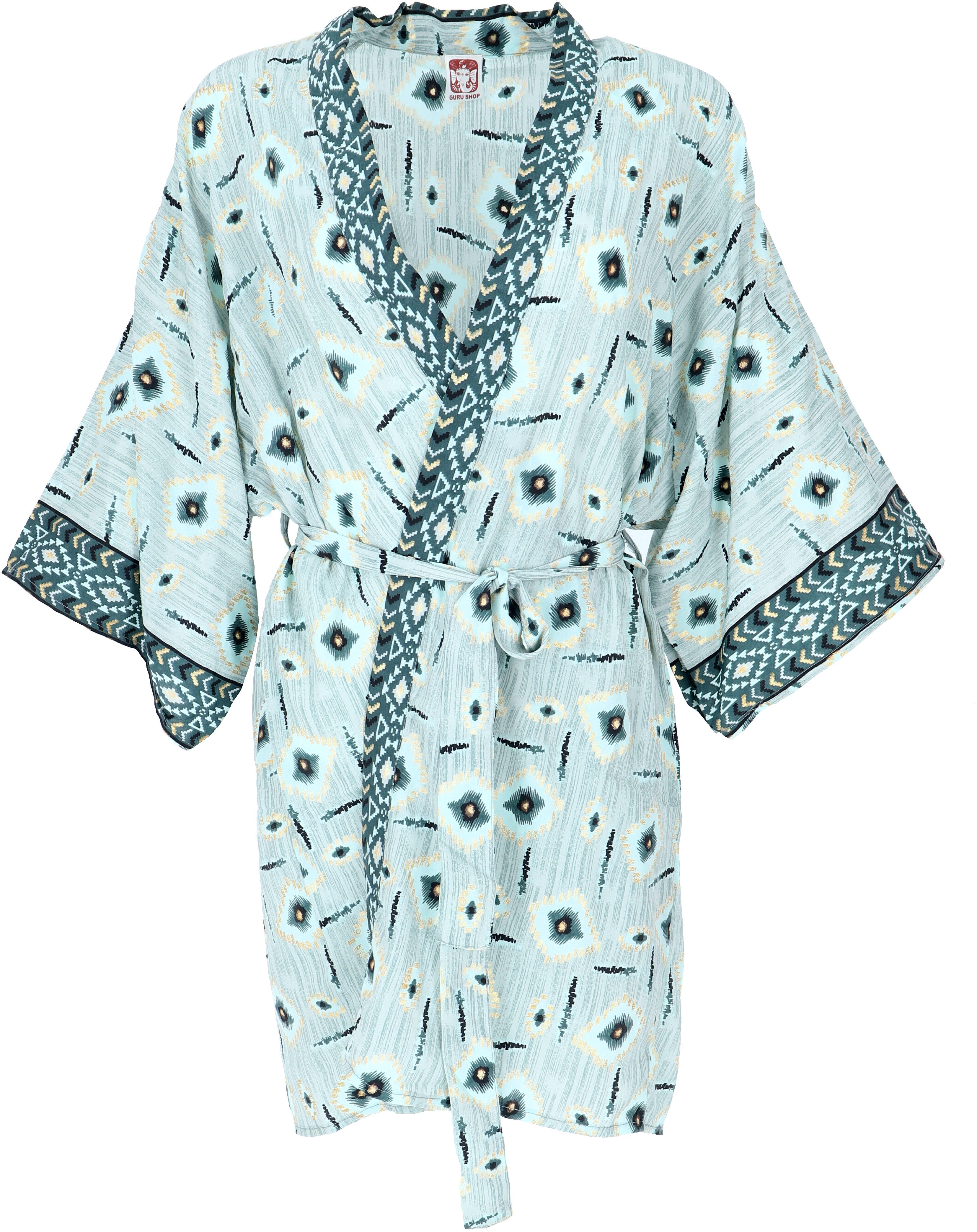 Guru-Shop Kimono Kimonokleid, seidig glänzender Boho Kimono,.., alternative Bekleidung