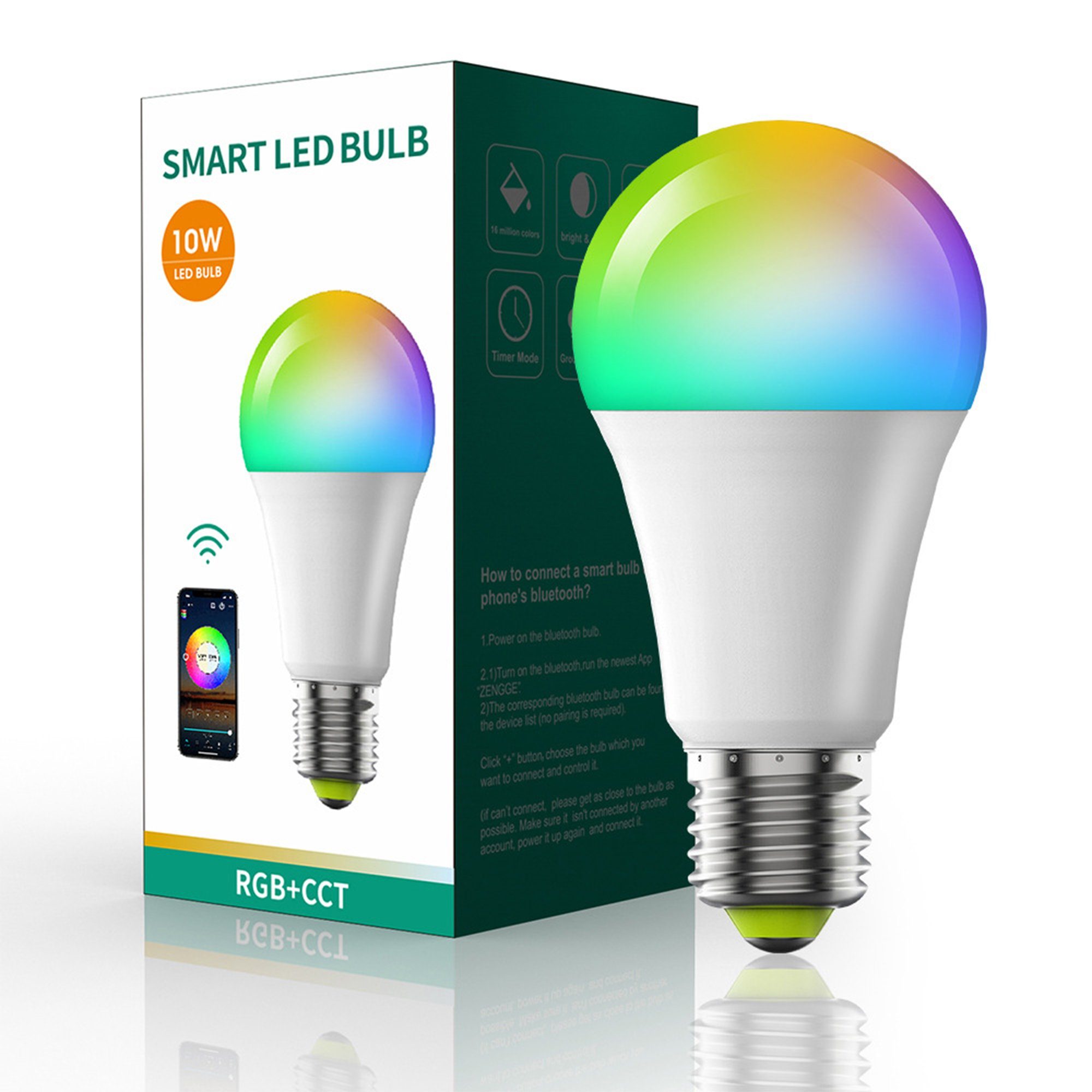 IBETTER LED Lampe LED Leuchtmittel E27 Dimmbar,10W RGB Farbwechsel LED- Leuchtmittel, Appsteuerung LED-Leuchtmittel,Bluetooth 5.0 Glühbirne