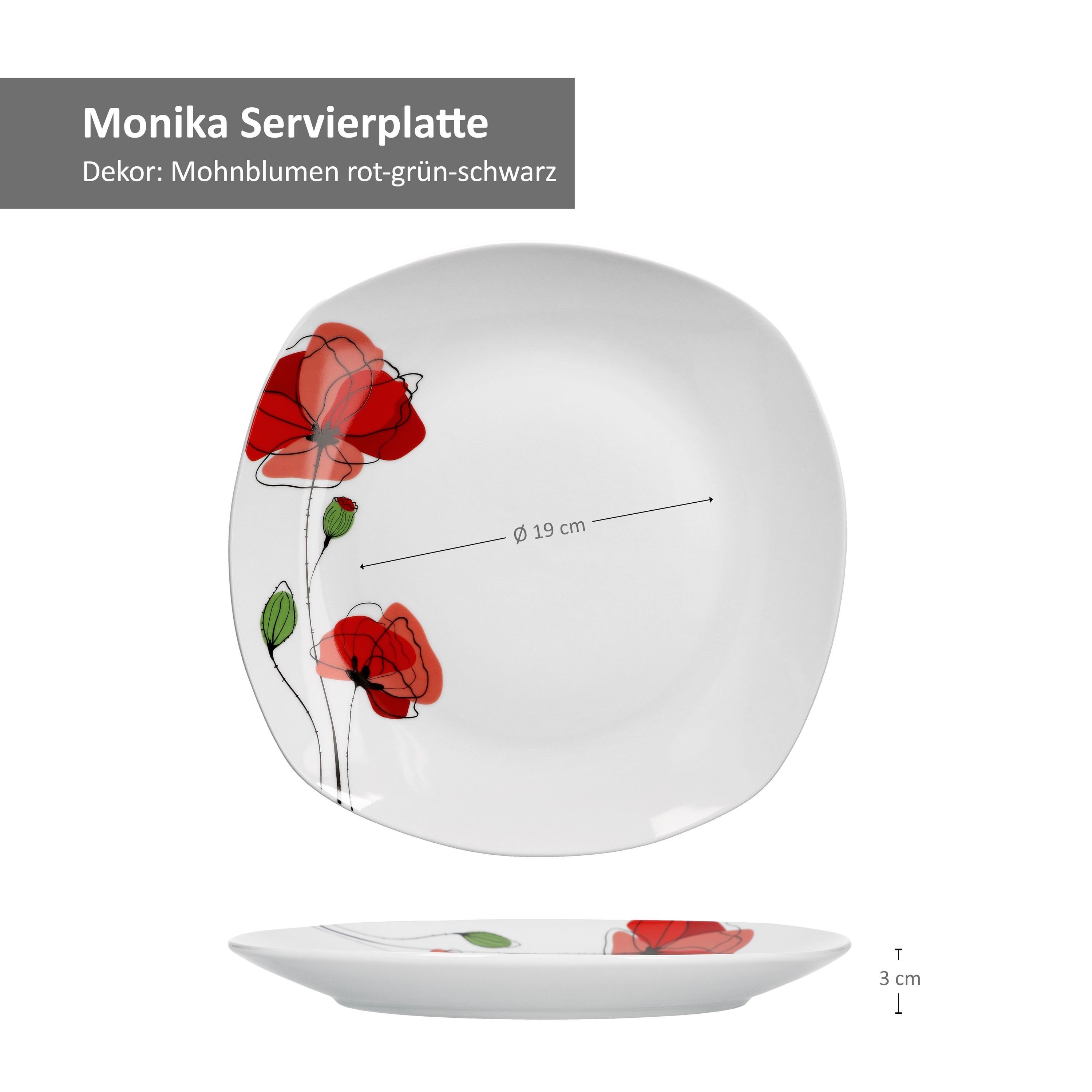 van Well mit Servierplatte Servierplatte Porzellan rotem Monika weiß Blumendekor, 28,5cm