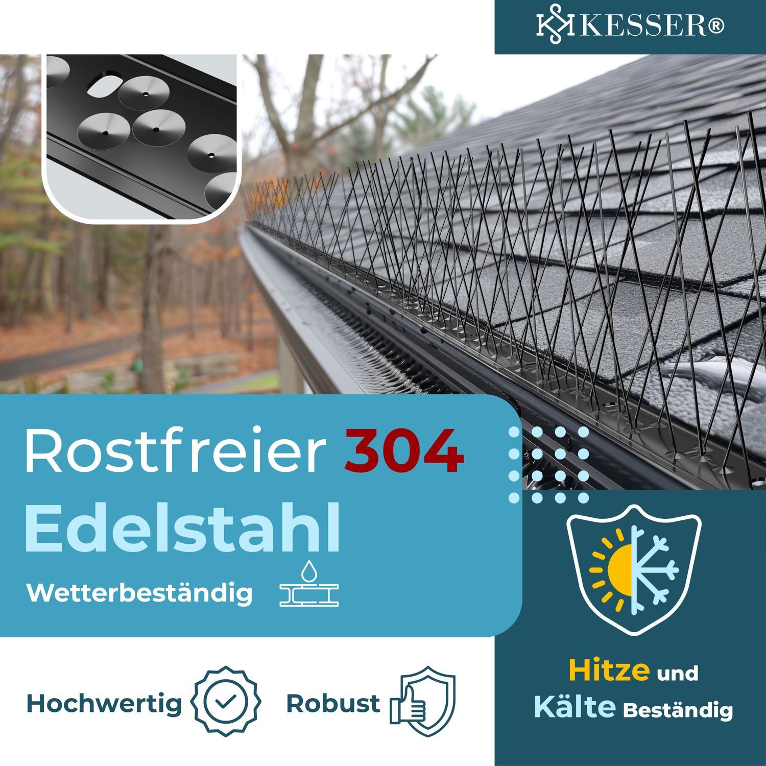 Thumbnail - KESSER Vogel-Schreck Vogelabwehr Taubenabwehr 304 Edelstahl Vogelschreck für Balkon & Dach, Vogelschutz für Fenster rost...