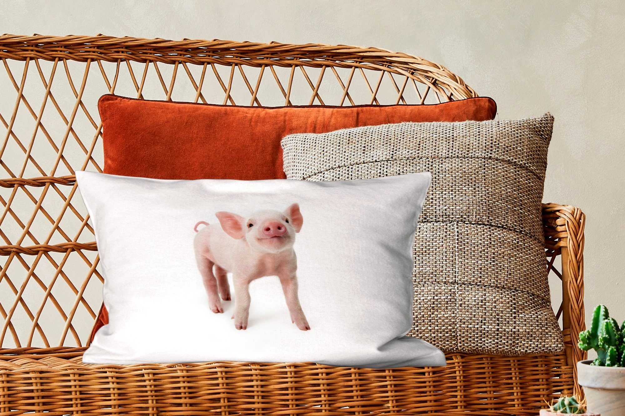 Schlafzimmer Dekokissen Wohzimmer Schwein Zierkissen, - Tiere Weiß, Dekoration, Dekokissen mit - Füllung, MuchoWow